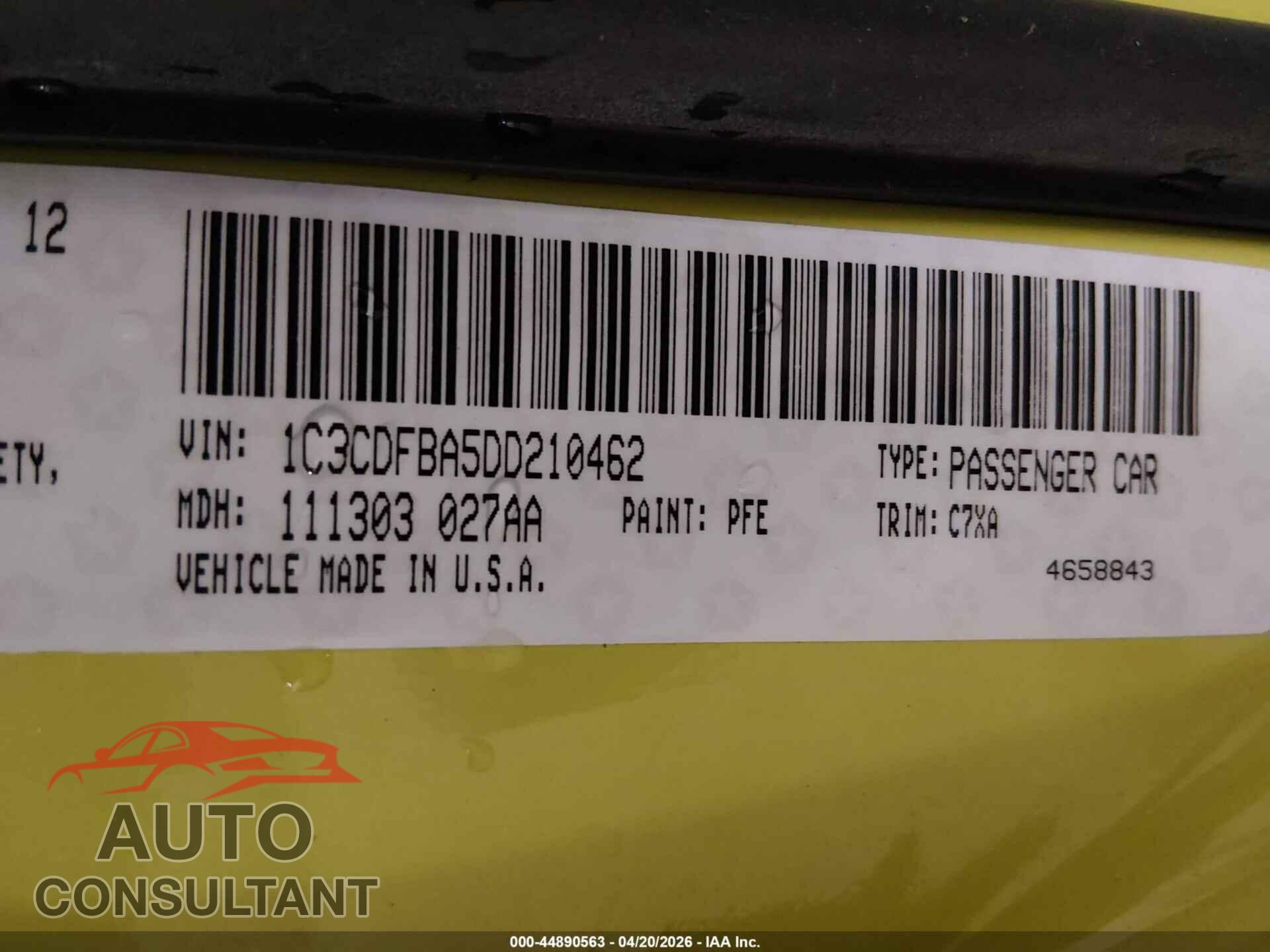 DODGE DART 2013 - 1C3CDFBA5DD210462