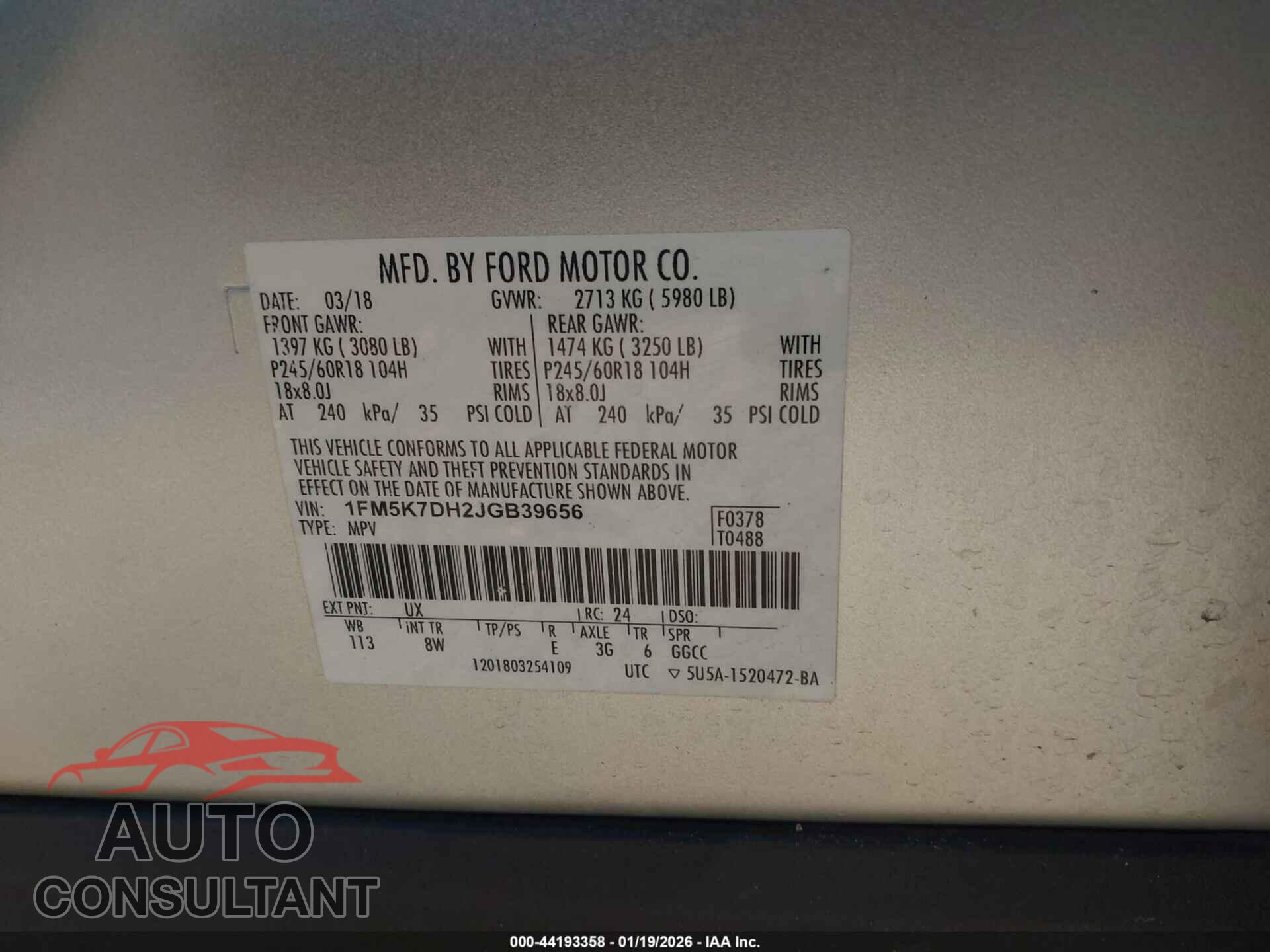 FORD EXPLORER 2018 - 1FM5K7DH2JGB39656
