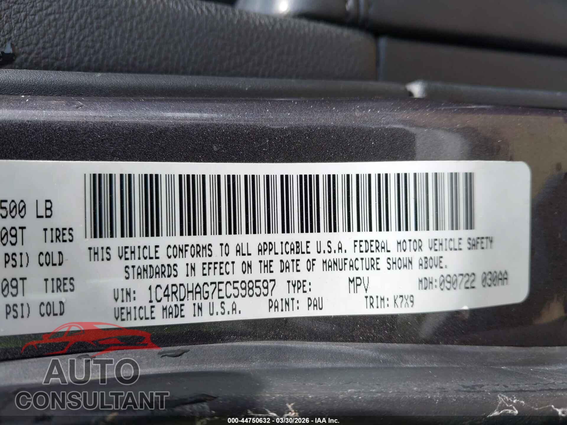 DODGE DURANGO 2014 - 1C4RDHAG7EC598597