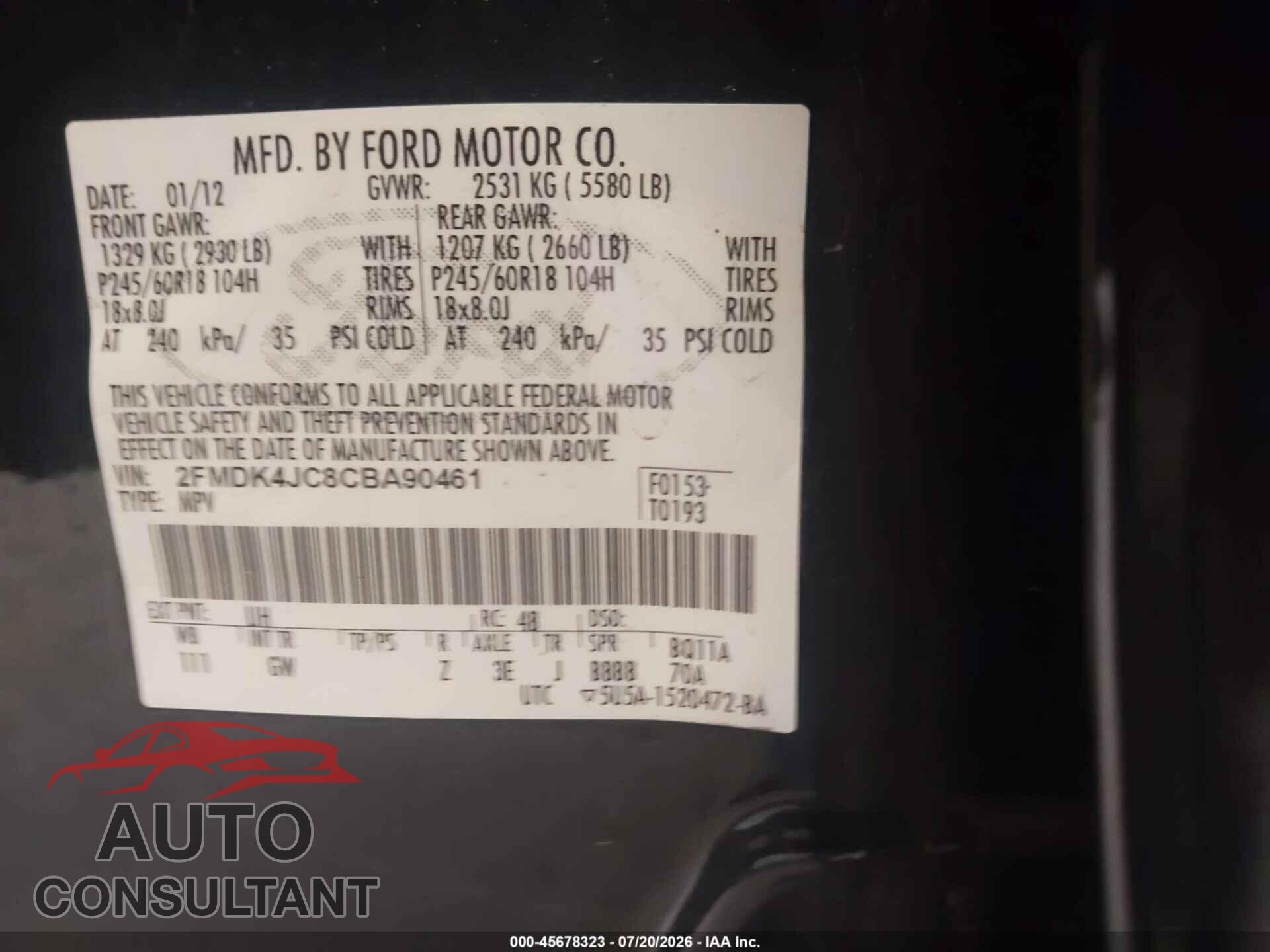 FORD EDGE 2012 - 2FMDK4JC8CBA90461