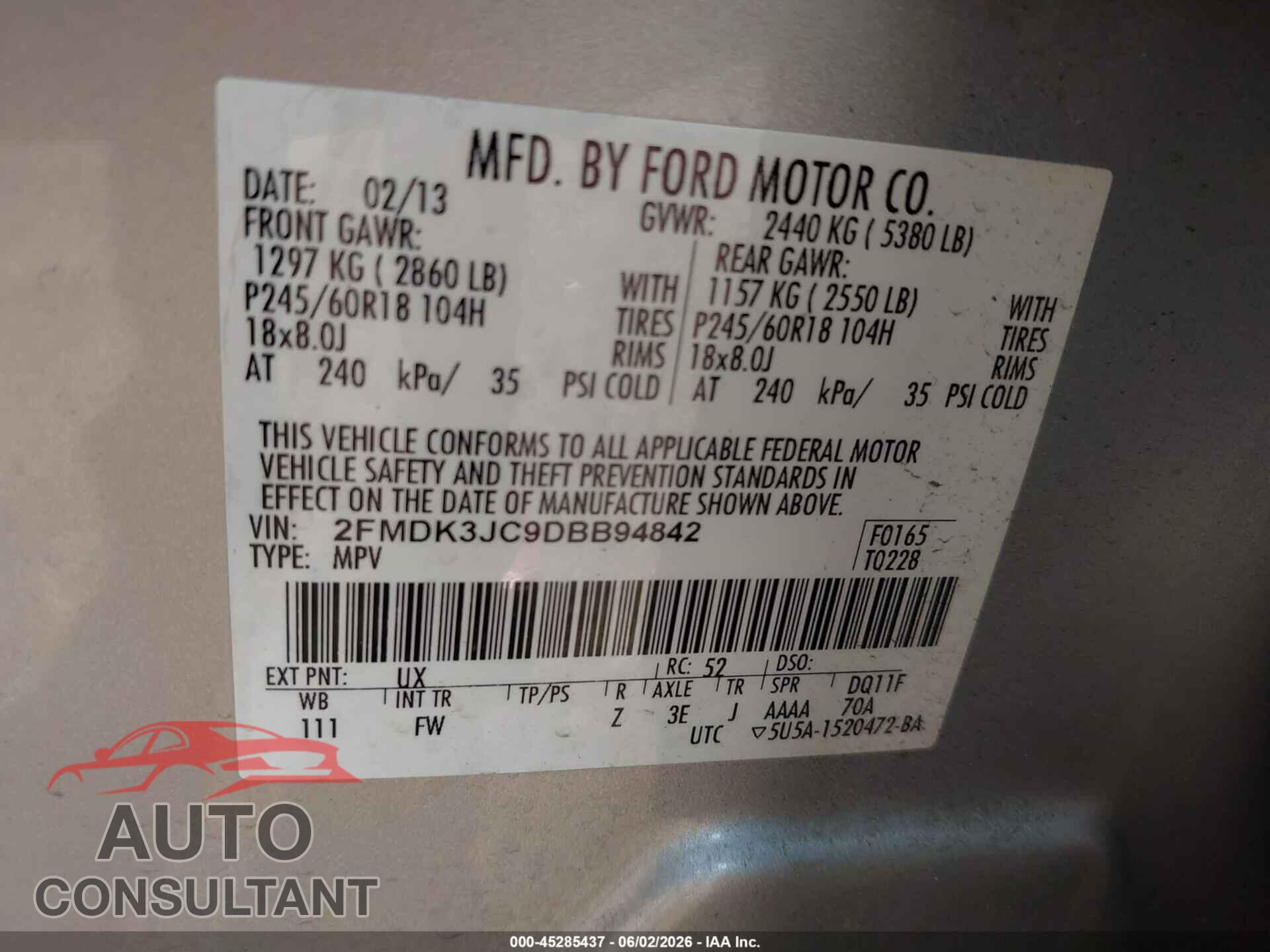 FORD EDGE 2013 - 2FMDK3JC9DBB94842