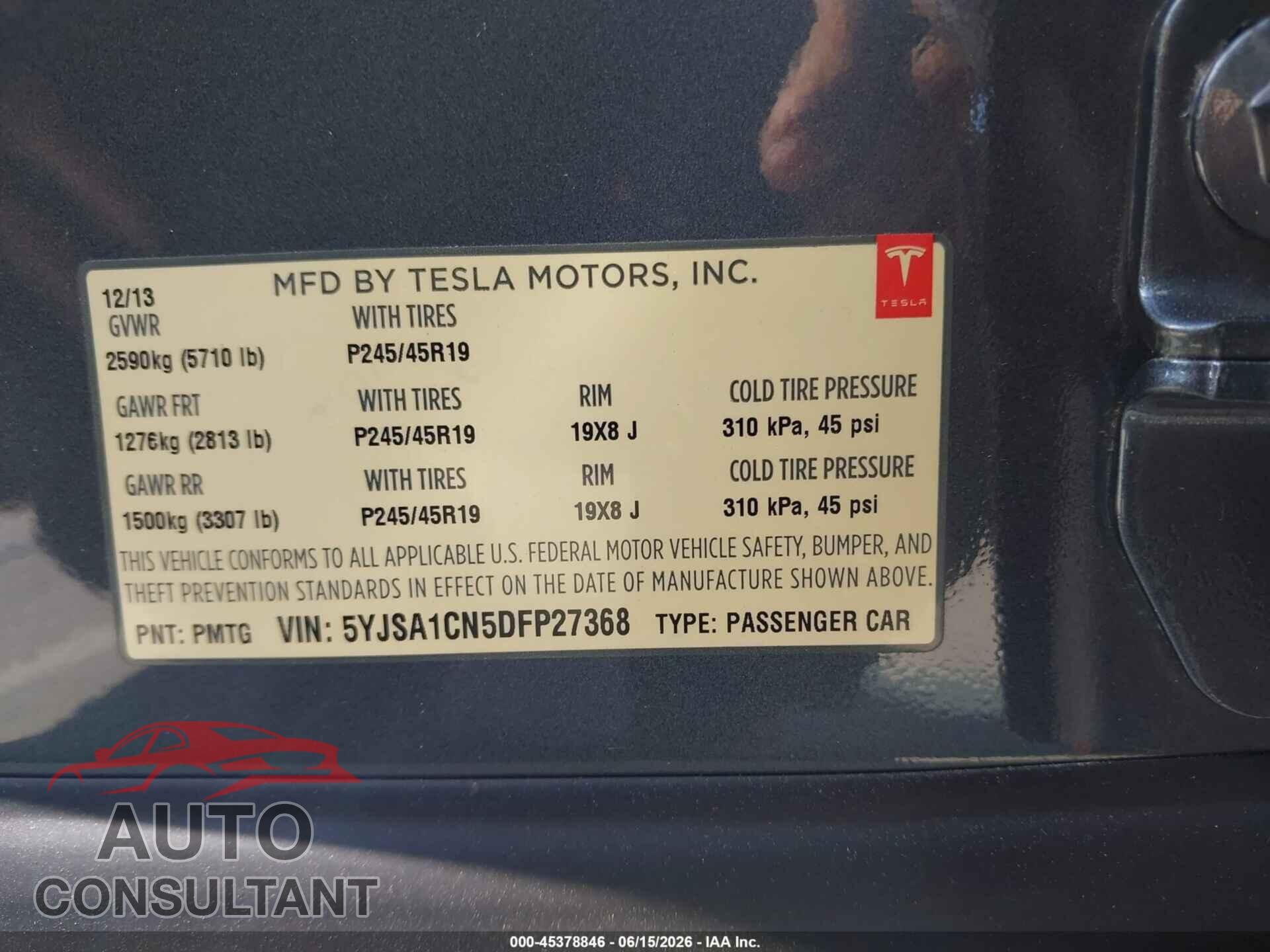 TESLA MODEL S 2013 - 5YJSA1CN5DFP27368