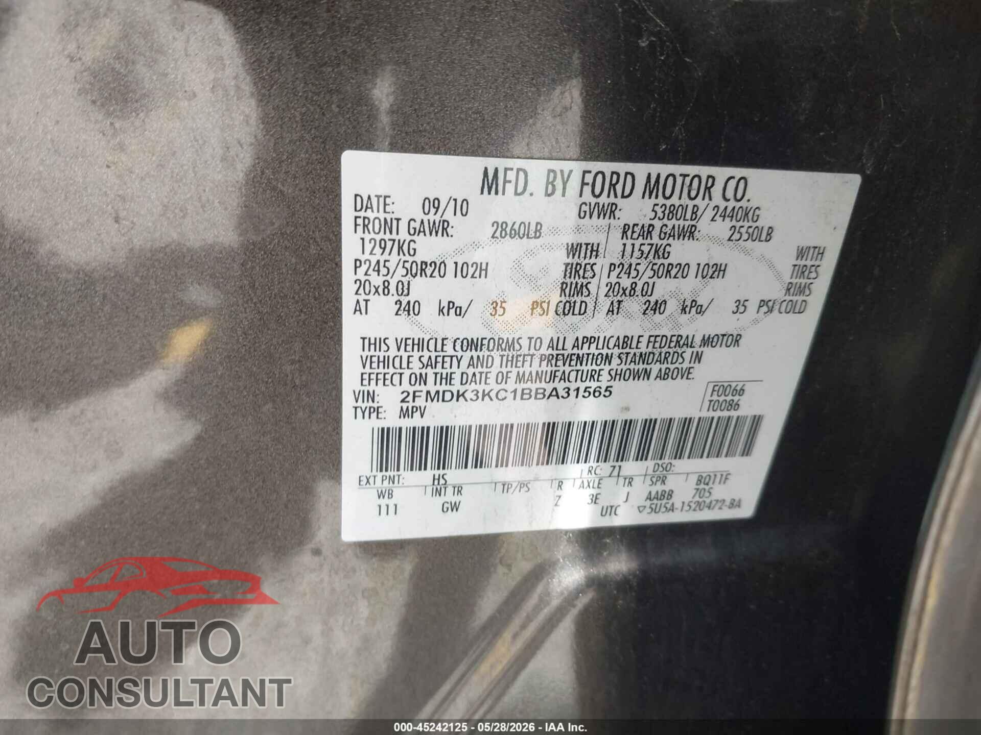 FORD EDGE 2011 - 2FMDK3KC1BBA31565