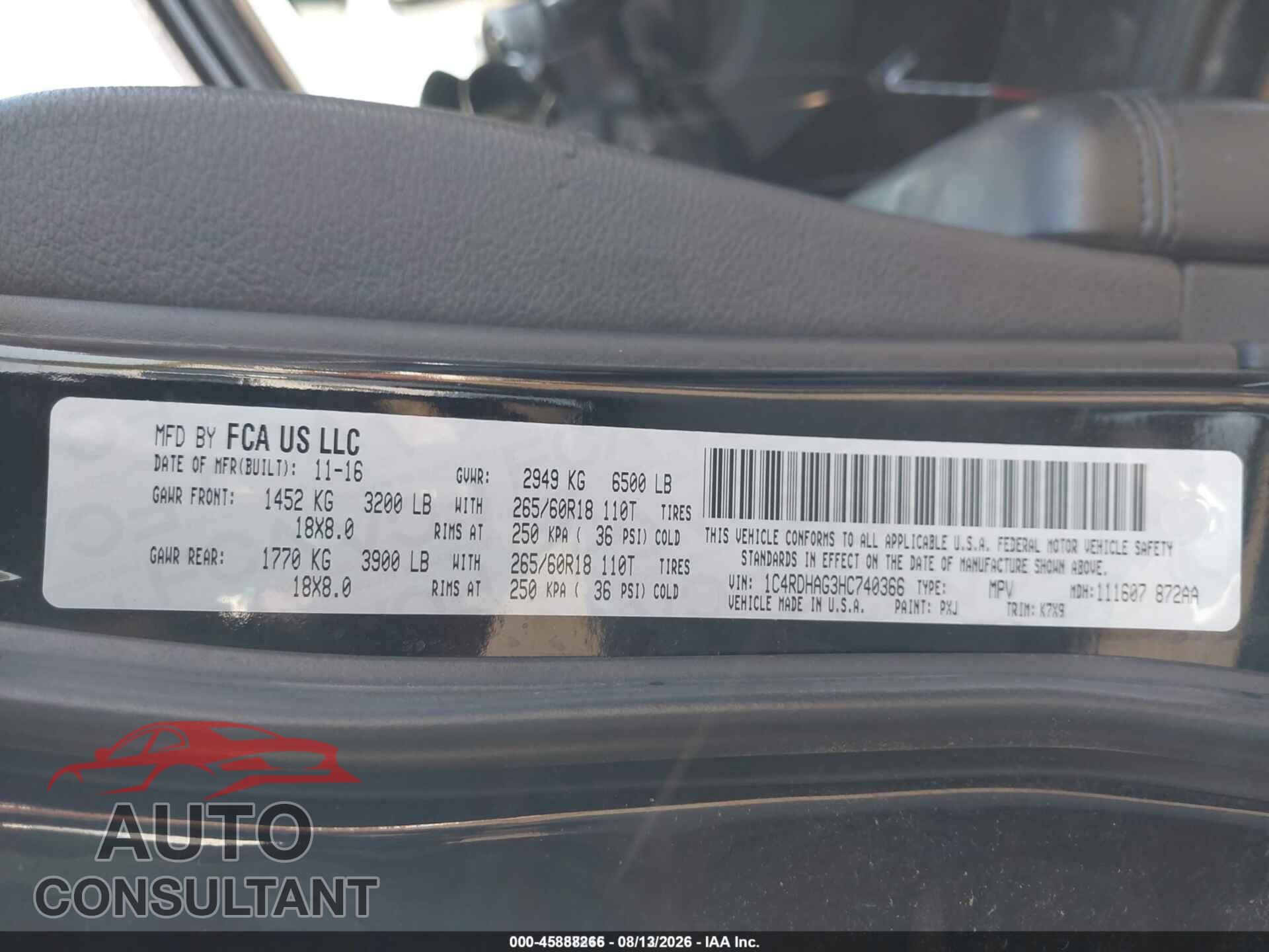 DODGE DURANGO 2017 - 1C4RDHAG3HC740366
