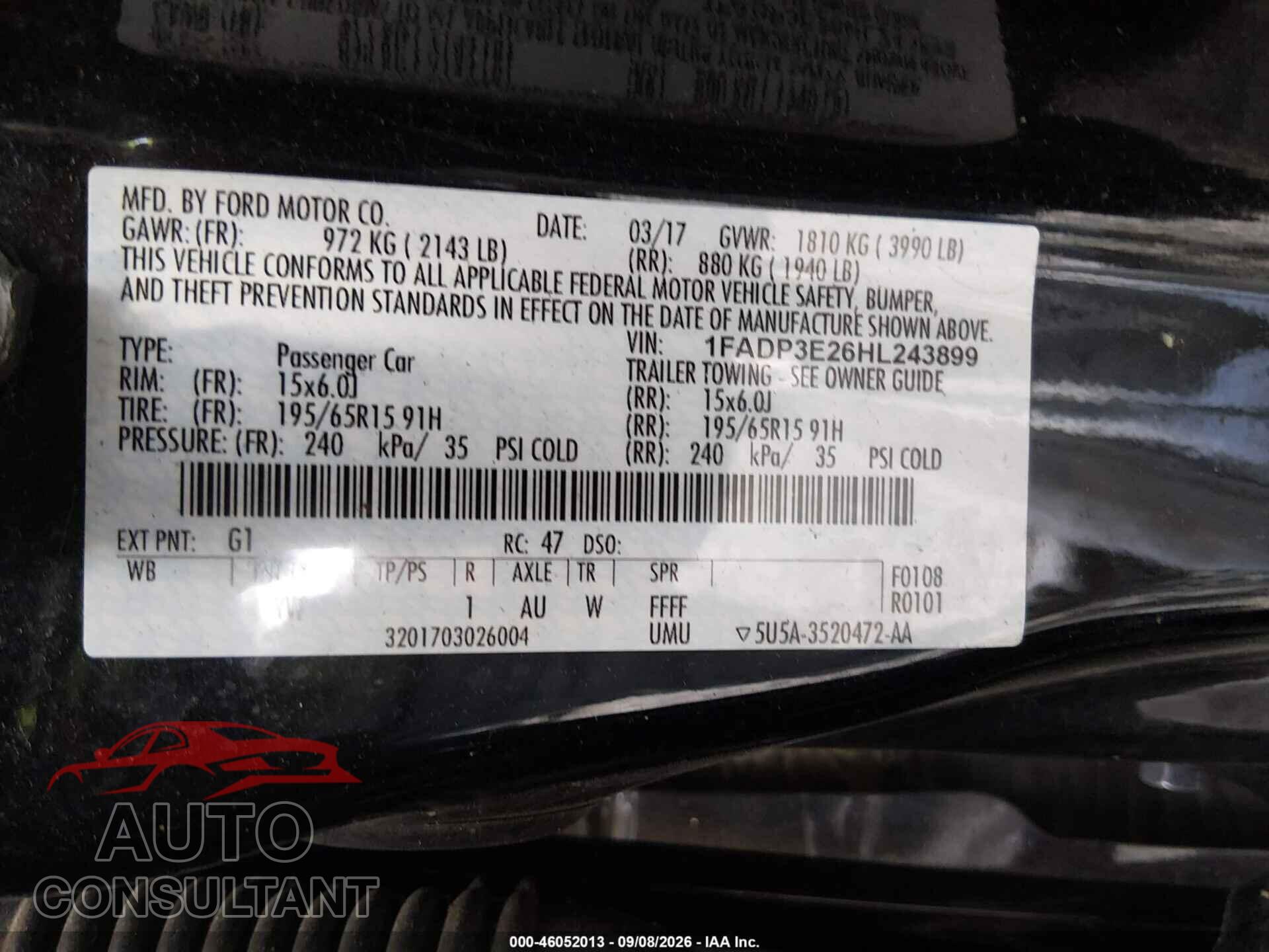 FORD FOCUS 2017 - 1FADP3E26HL243899