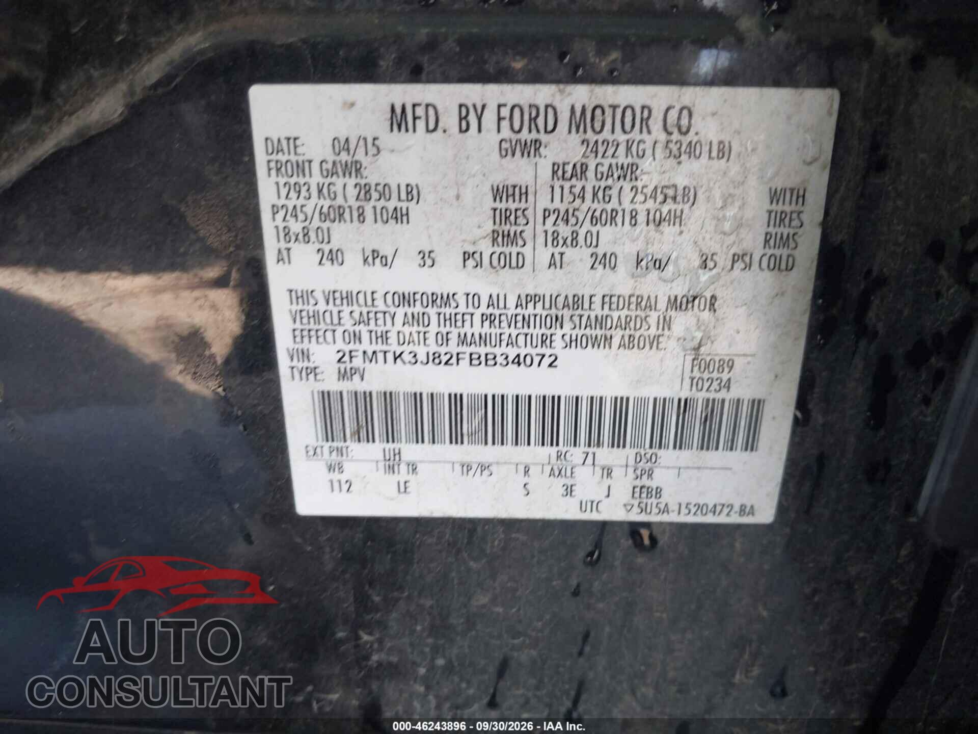 FORD EDGE 2015 - 2FMTK3J82FBB34072