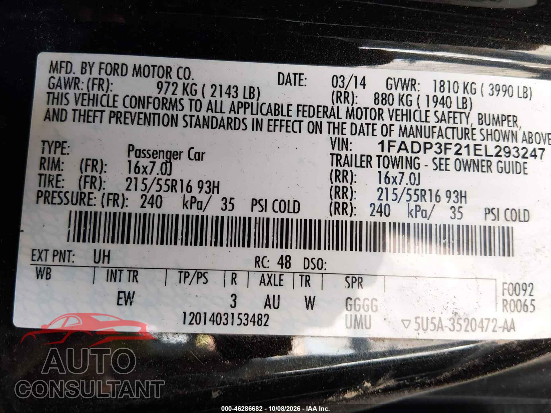 FORD FOCUS 2014 - 1FADP3F21EL293247
