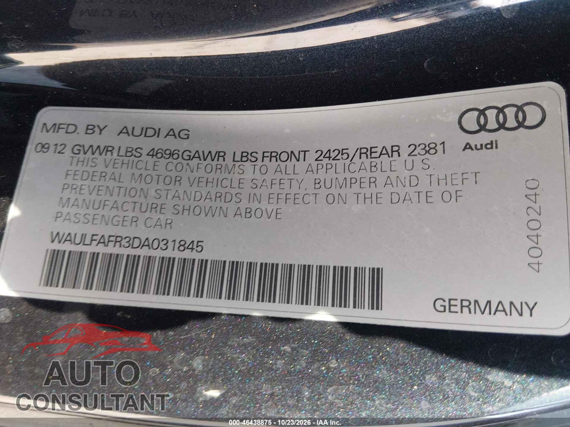 AUDI A5 2013 - WAULFAFR3DA031845