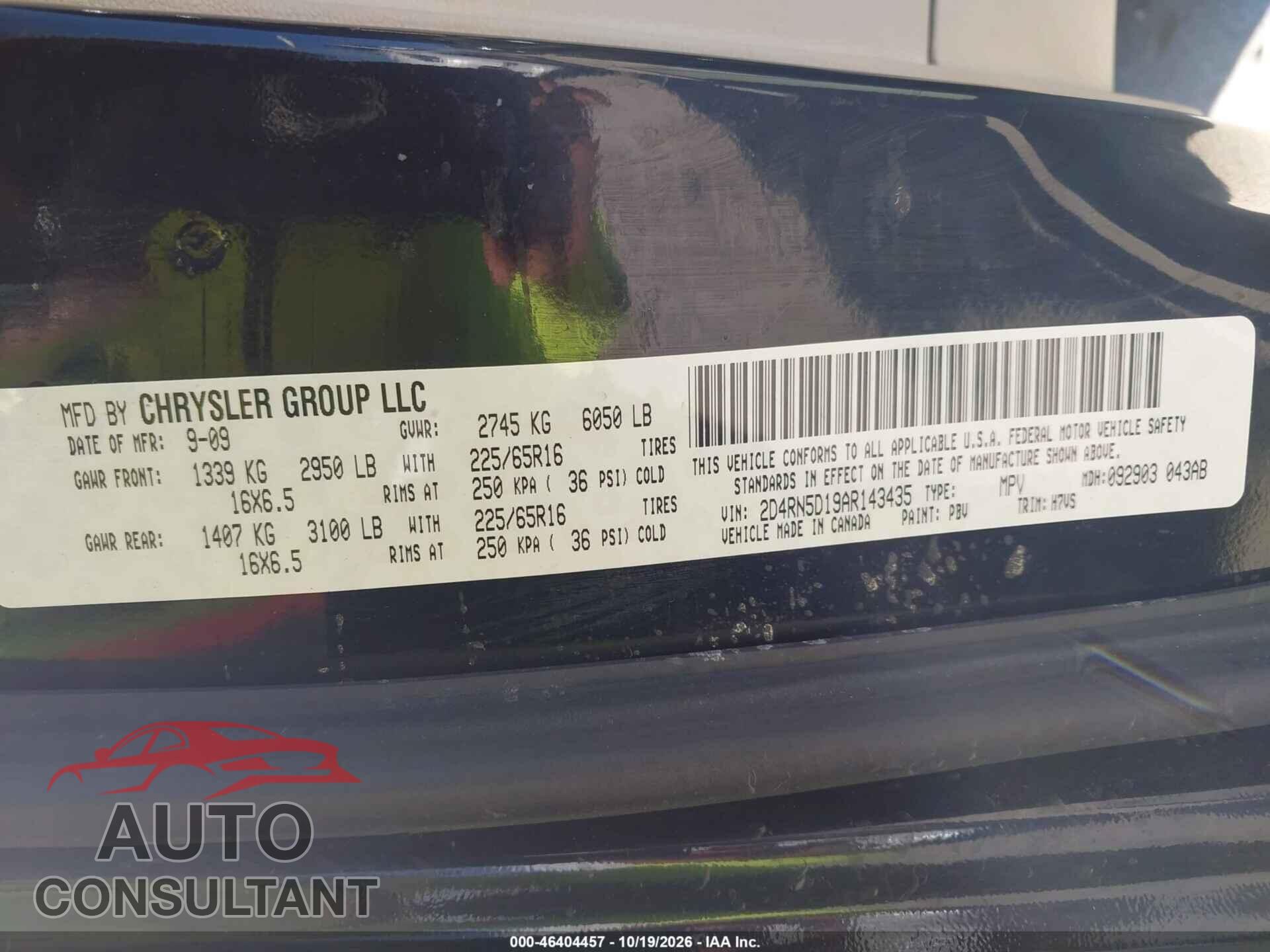 DODGE GRAND CARAVAN 2010 - 2D4RN5D19AR143435
