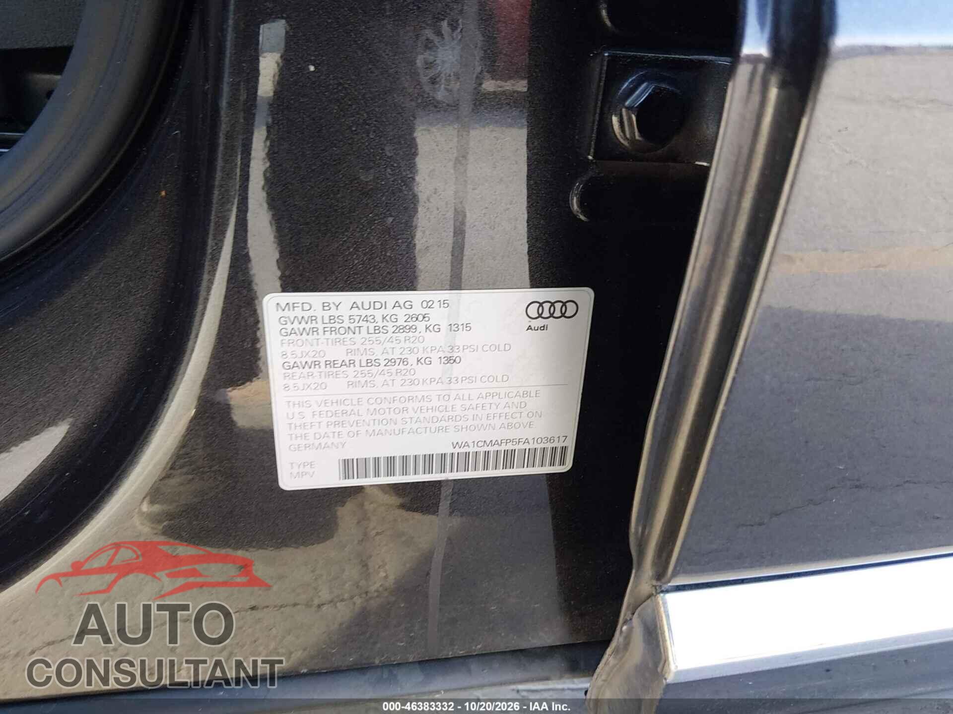 AUDI Q5 2015 - WA1CMAFP5FA103617