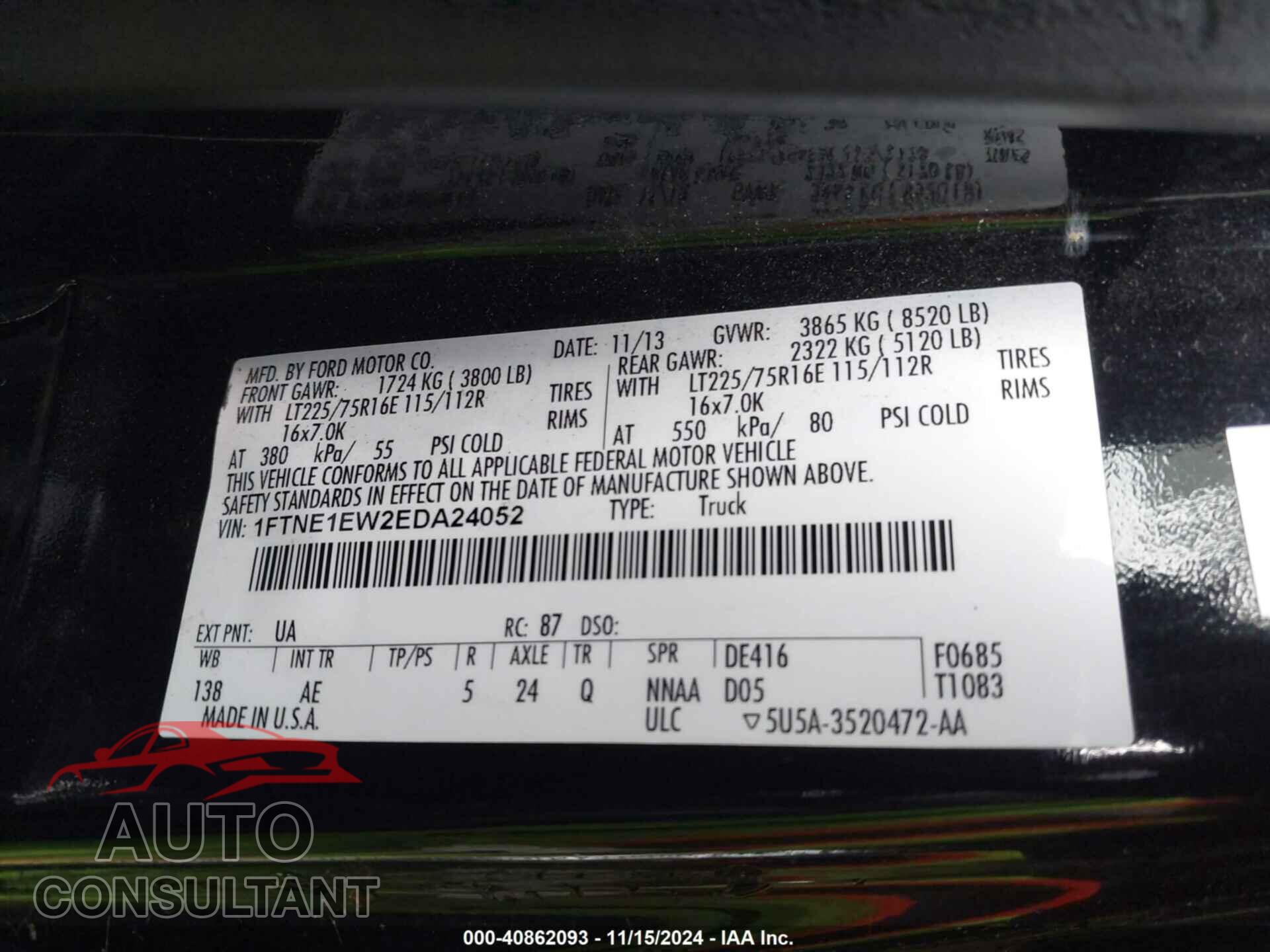 FORD E-150 2014 - 1FTNE1EW2EDA24052