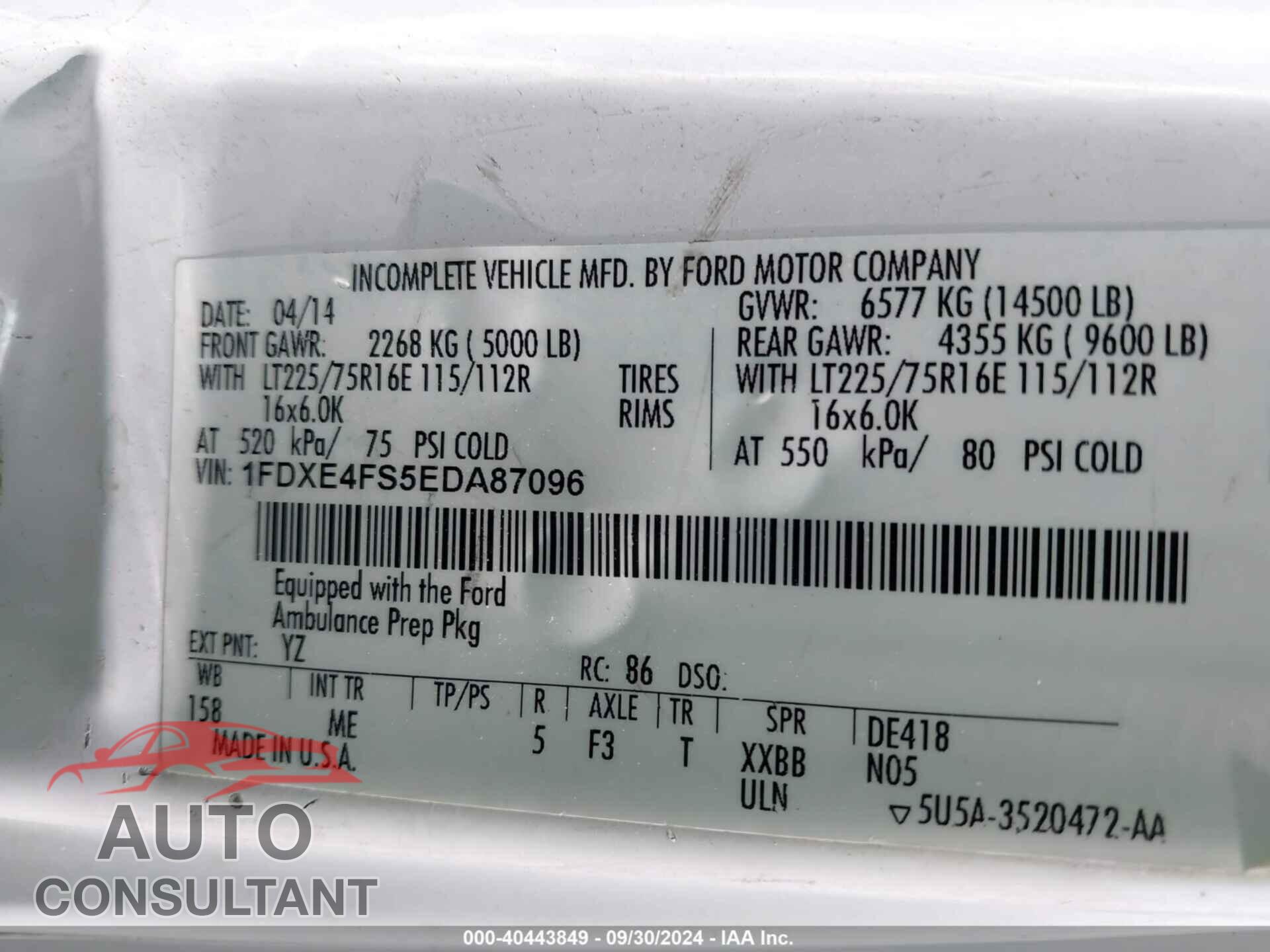 FORD E-450 CUTAWAY 2014 - 1FDXE4FS5EDA87096
