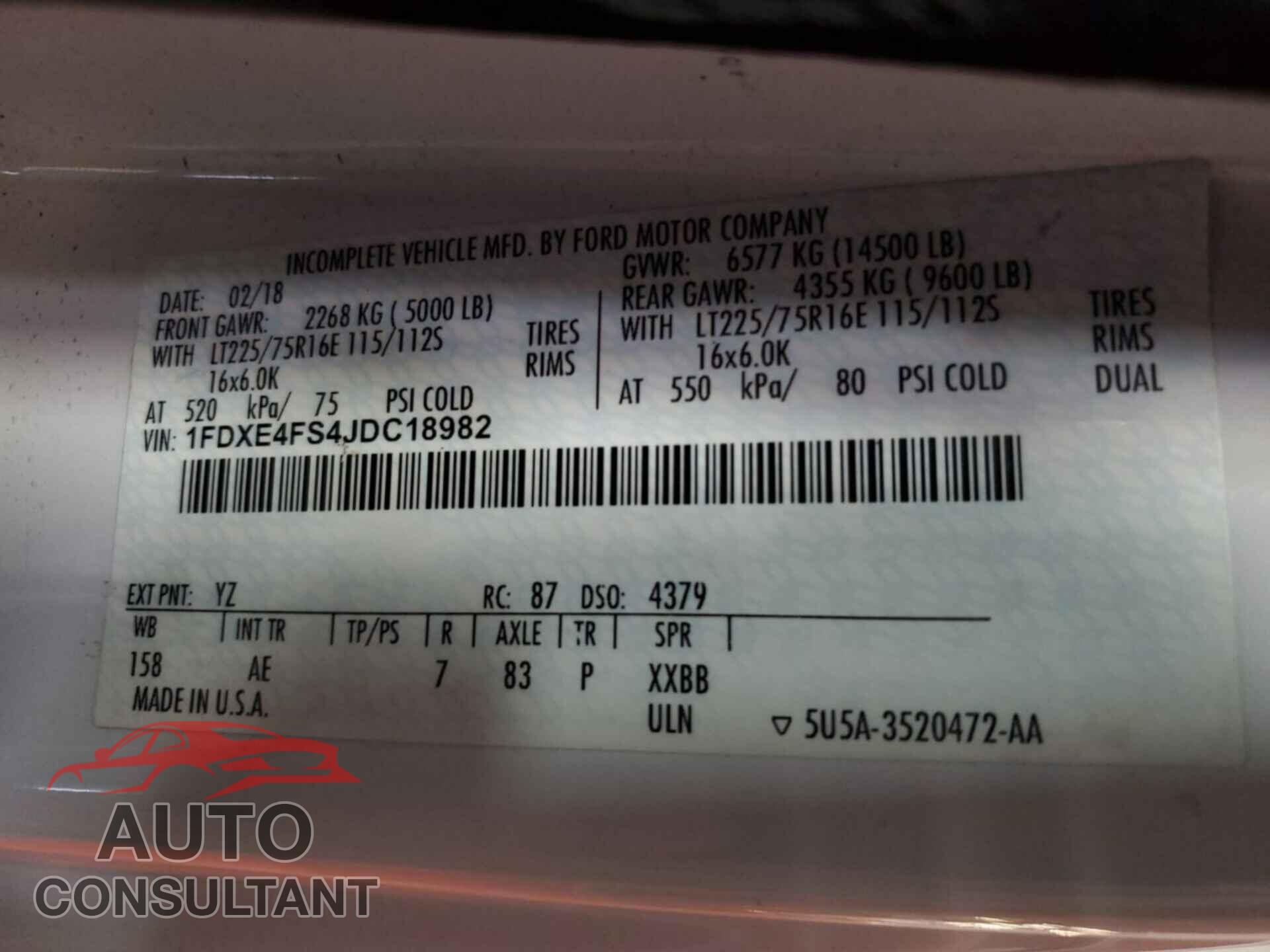 FORD ECONOLINE 2018 - 1FDXE4FS4JDC18982