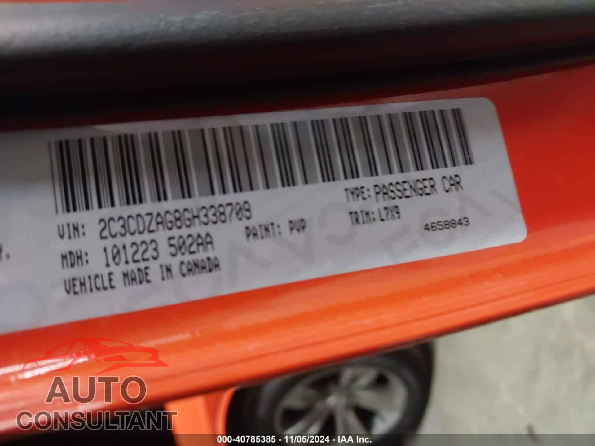 DODGE CHALLENGER 2016 - 2C3CDZAG8GH338709