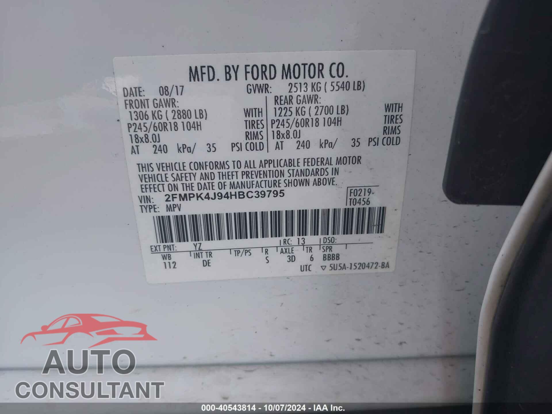 FORD EDGE 2017 - 2FMPK4J94HBC39795