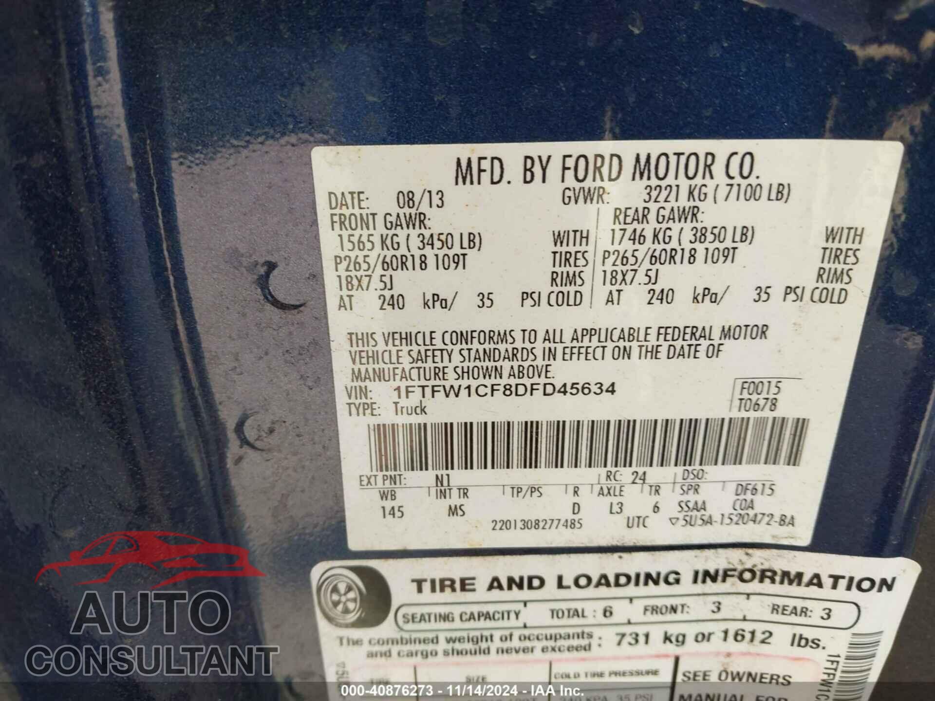 FORD F-150 2013 - 1FTFW1CF8DFD45634