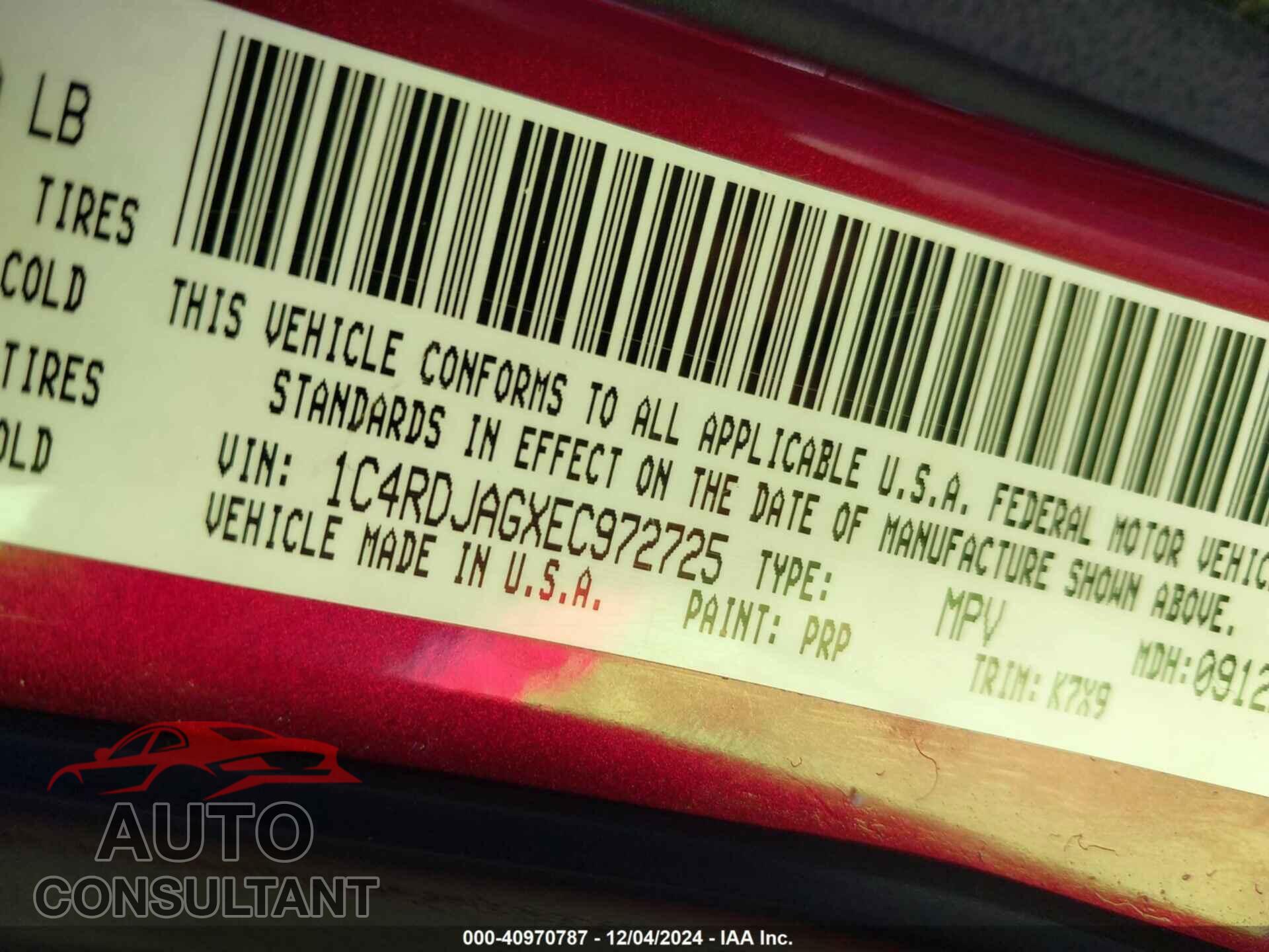 DODGE DURANGO 2014 - 1C4RDJAGXEC972725