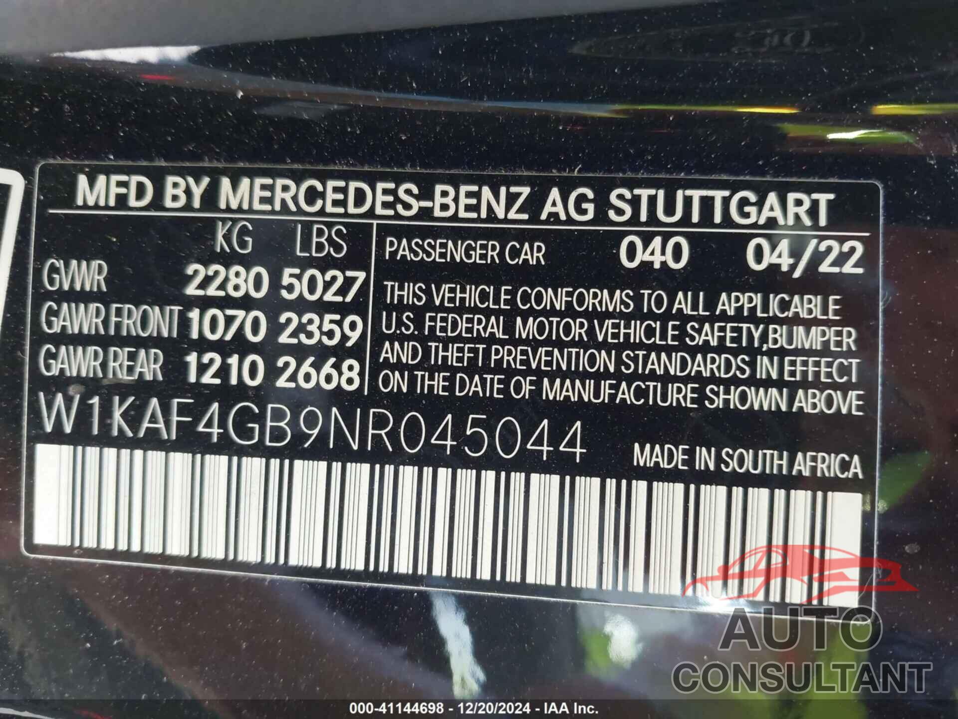 MERCEDES-BENZ C 300 2022 - W1KAF4GB9NR045044