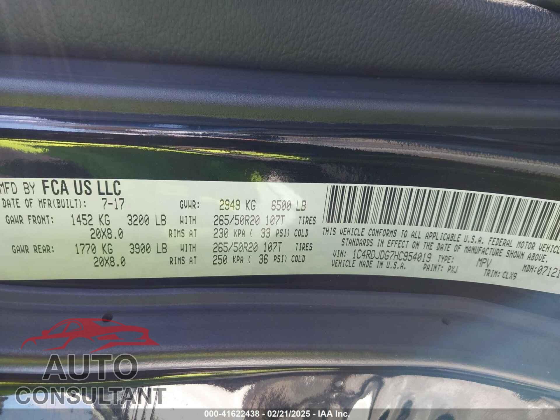 DODGE DURANGO 2017 - 1C4RDJDG7HC954019