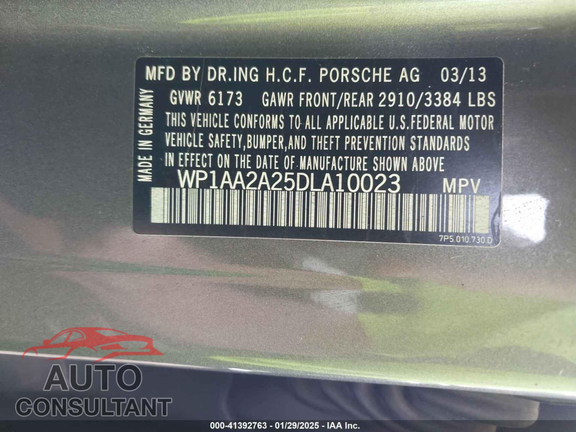 PORSCHE CAYENNE 2013 - WP1AA2A25DLA10023