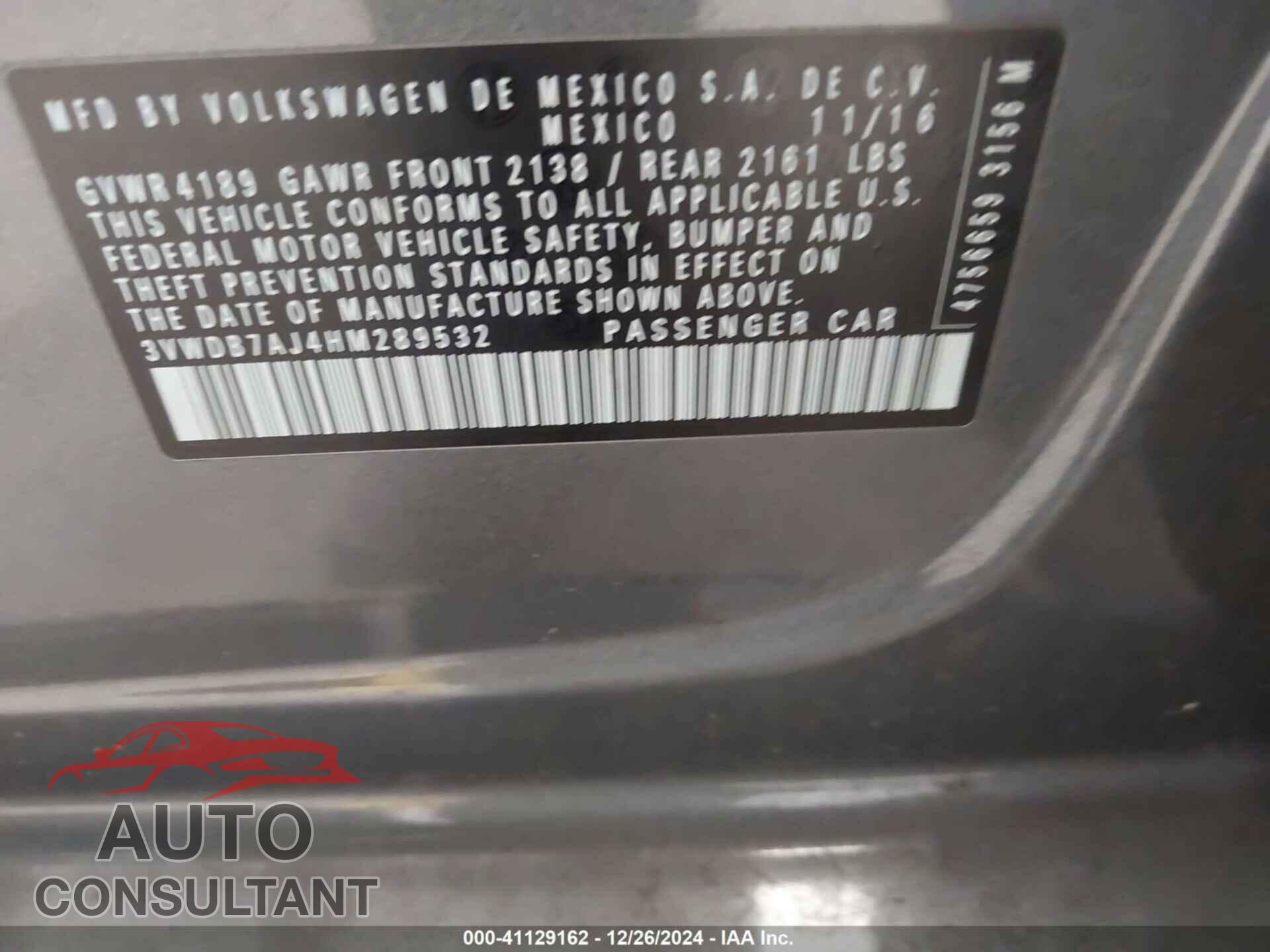 VOLKSWAGEN JETTA 2017 - 3VWDB7AJ4HM289532