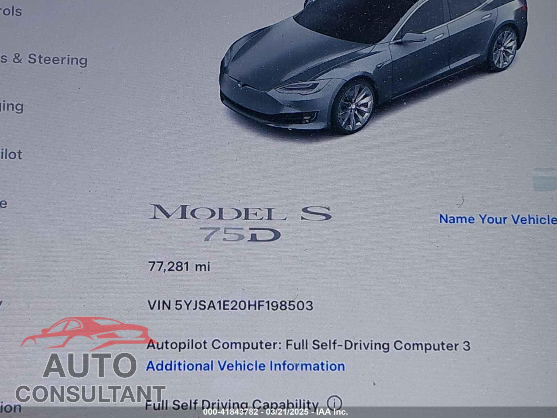 TESLA MODEL S 2017 - 5YJSA1E20HF198503