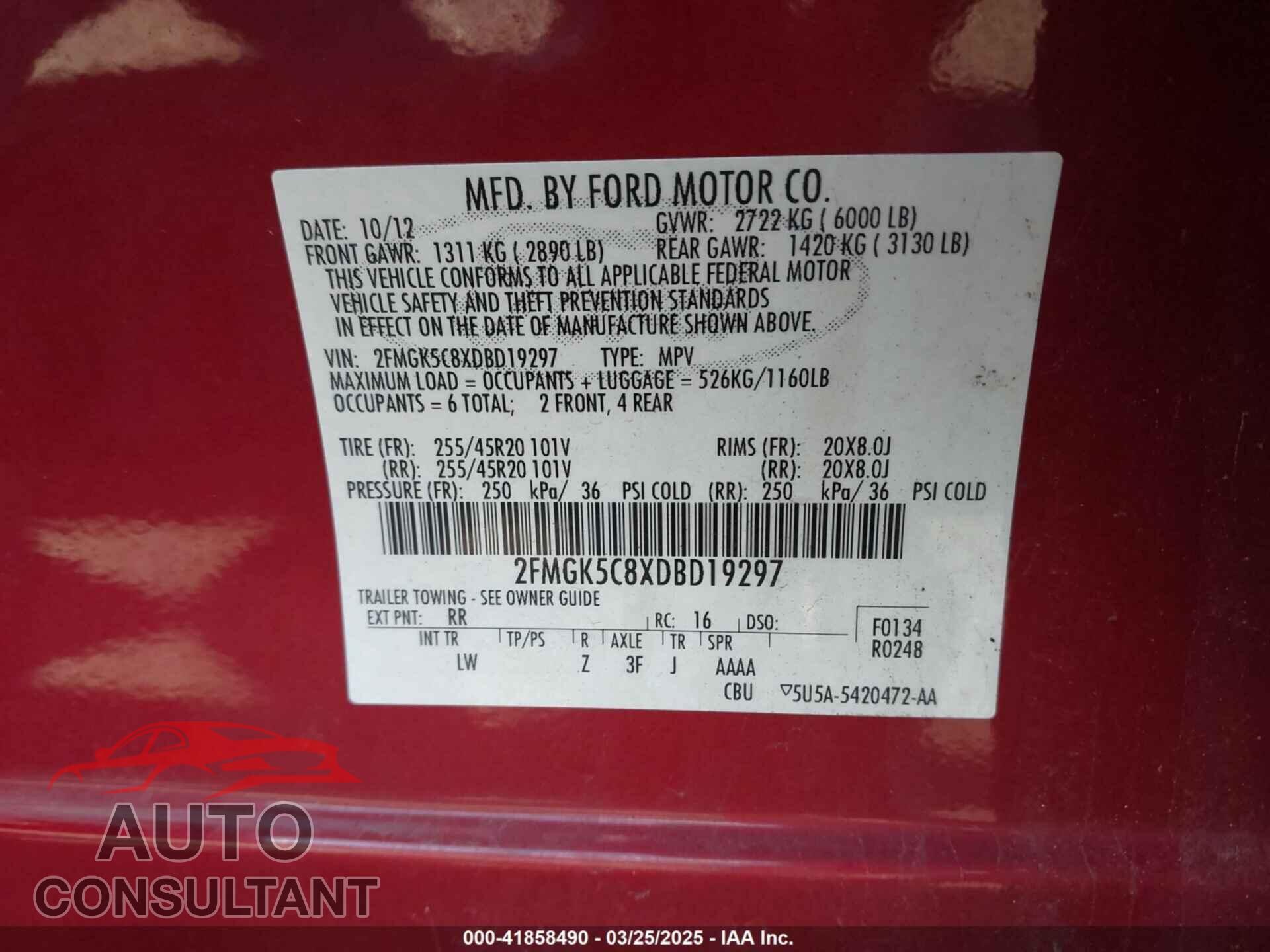 FORD FLEX 2013 - 2FMGK5C8XDBD19296