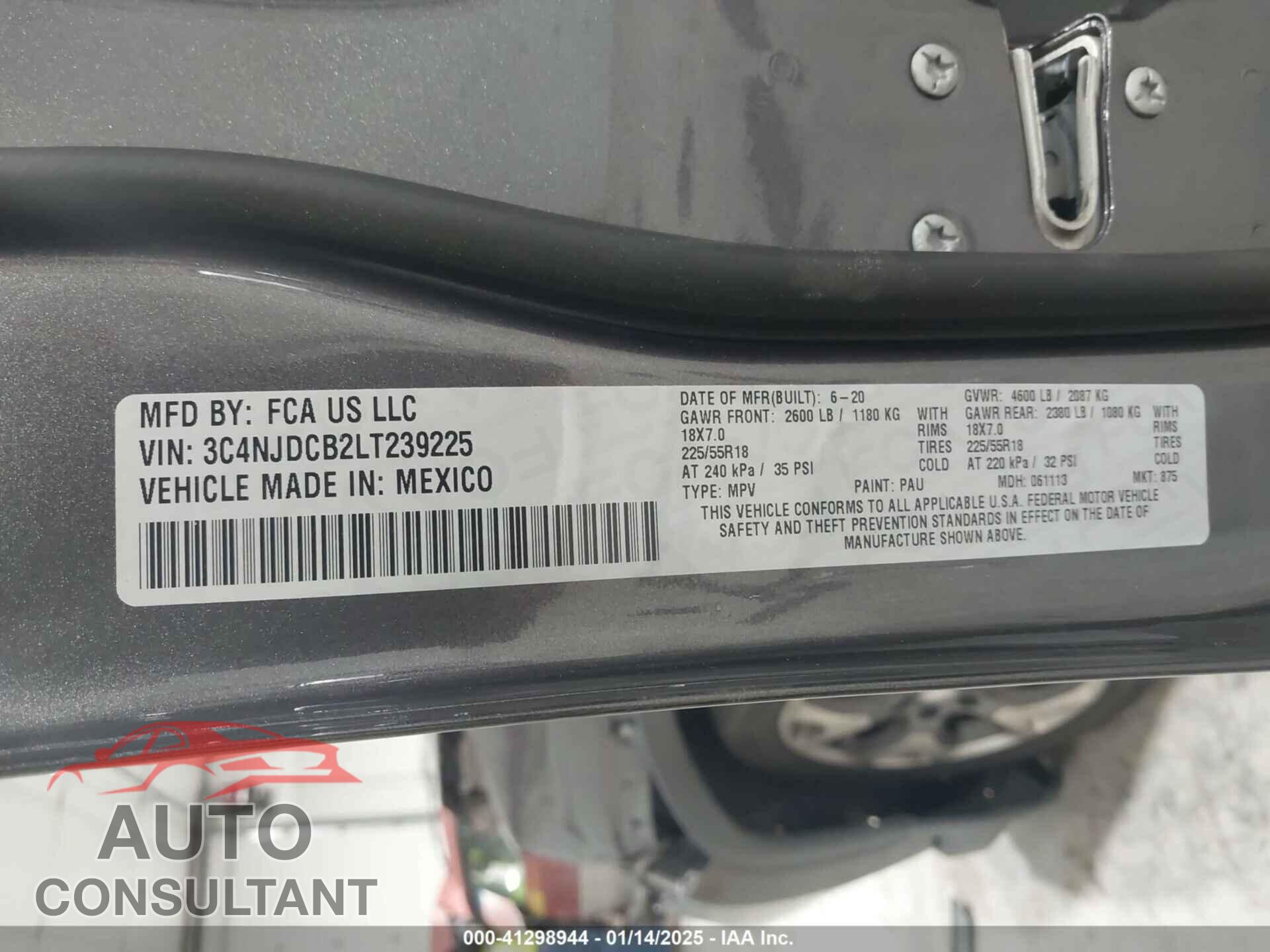 JEEP COMPASS 2020 - 3C4NJDCB2LT239225