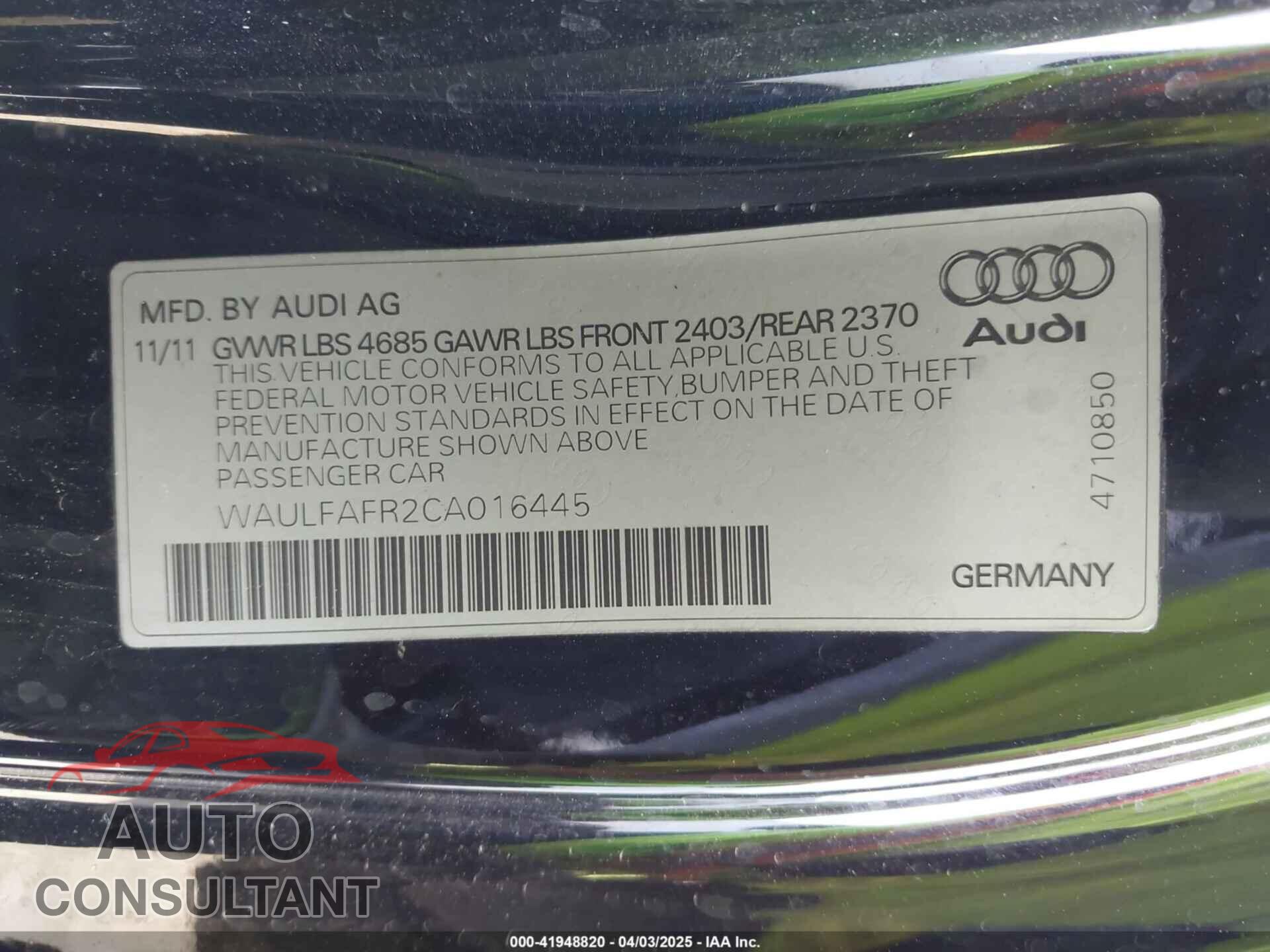 AUDI A5 2012 - WAULFAFR2CA016445