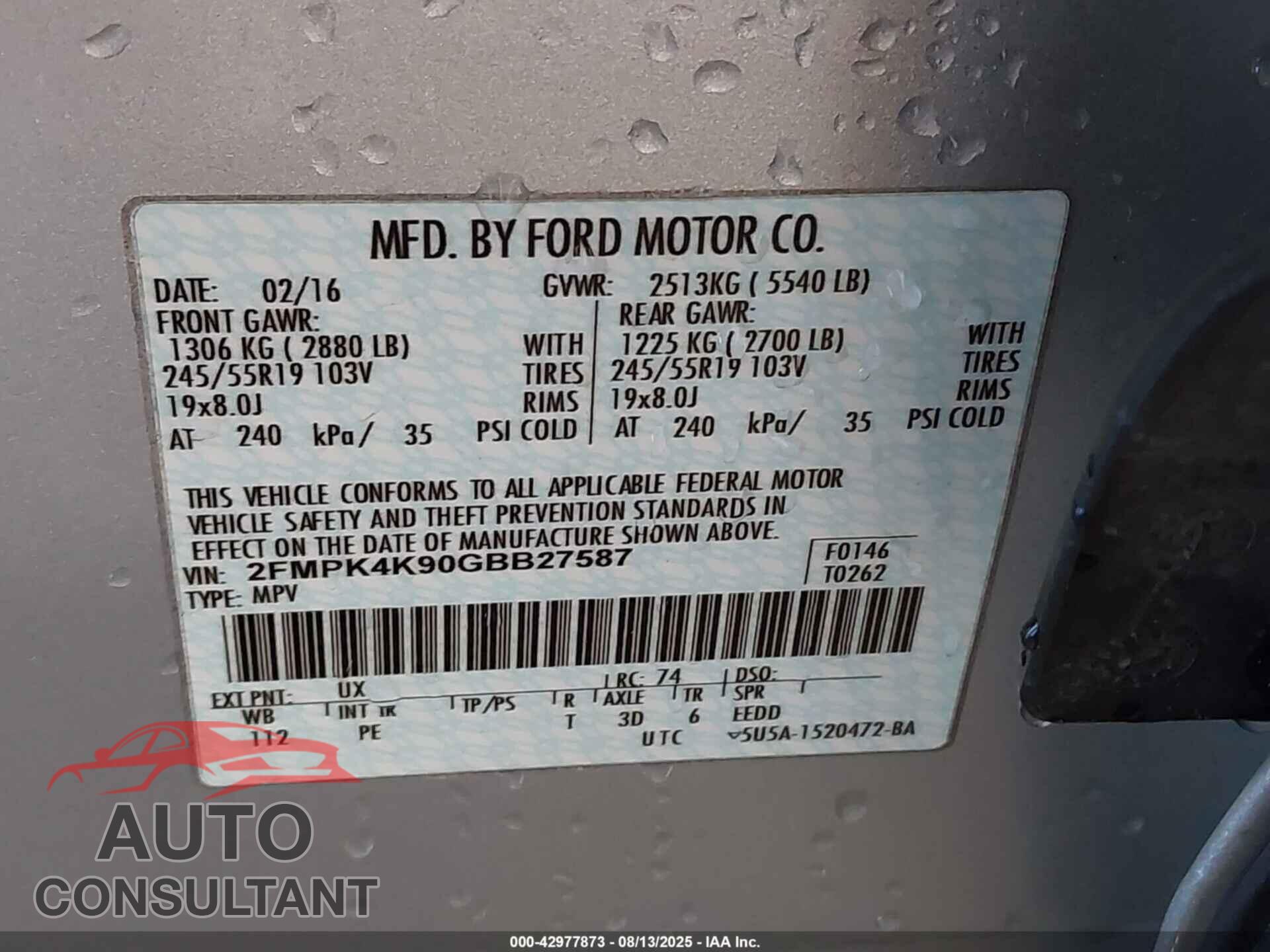 FORD EDGE 2016 - 2FMPK4K90GBB27587