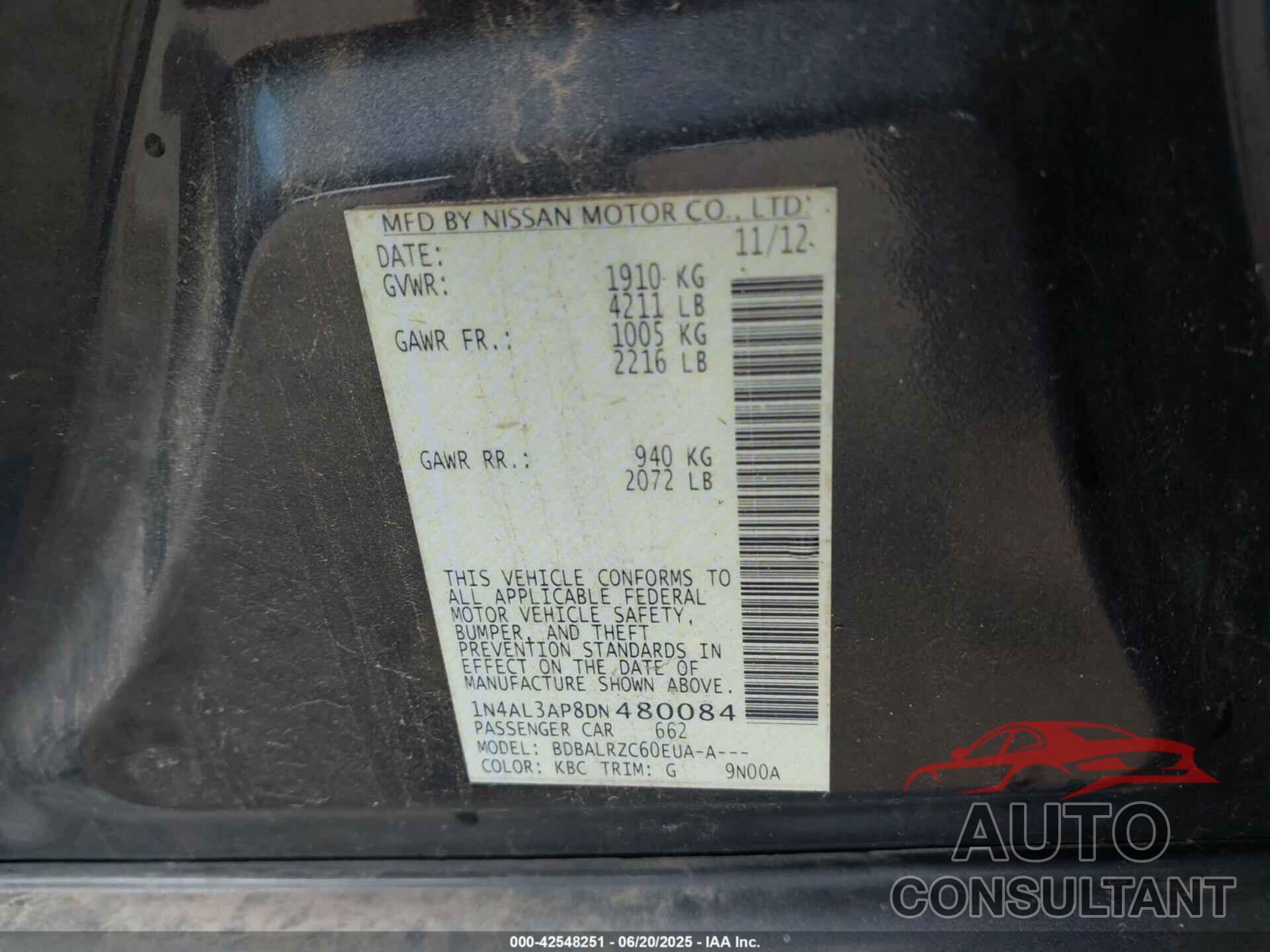 NISSAN ALTIMA 2013 - 1N4AL3AP8DN480084