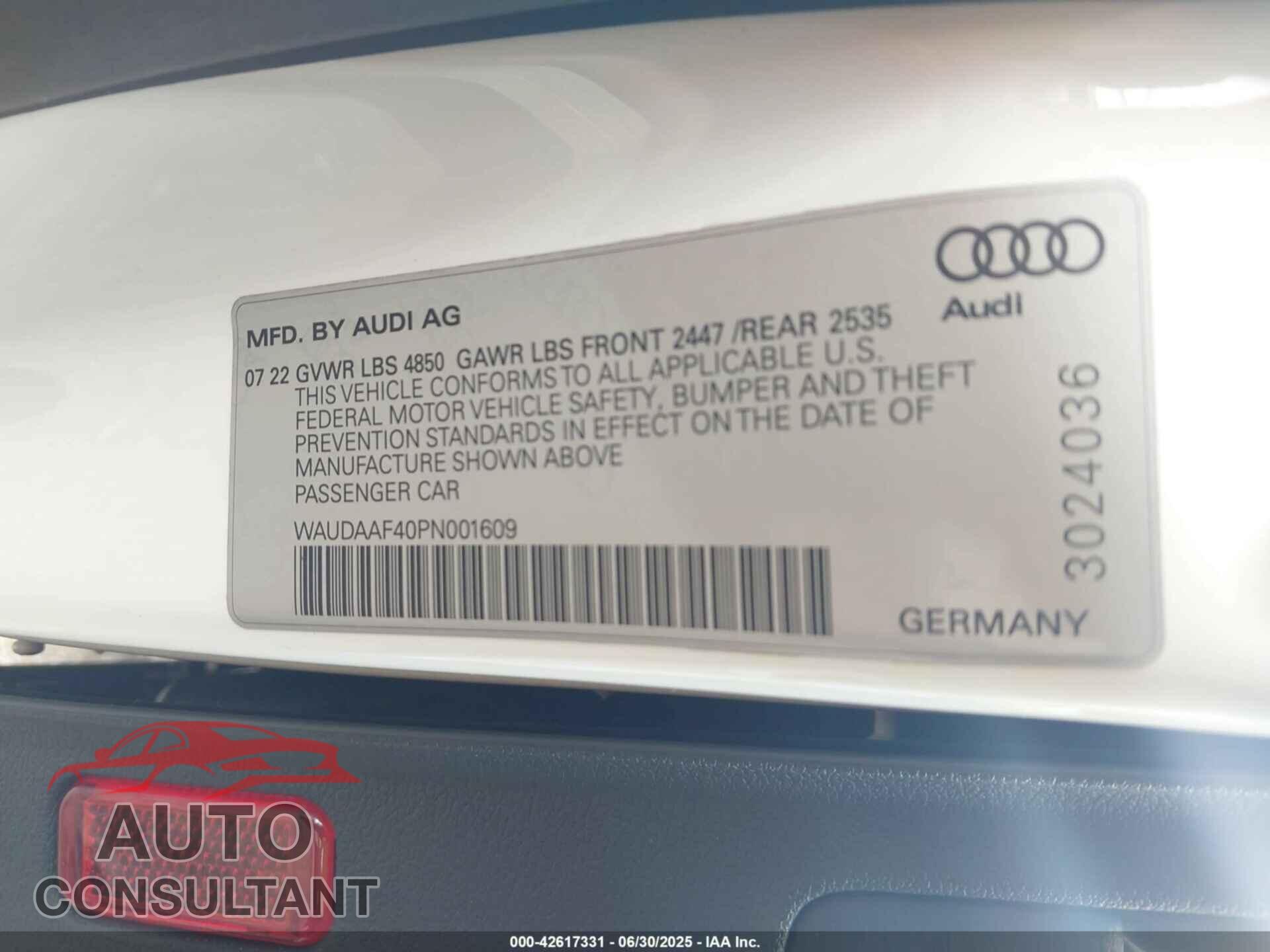 AUDI A4 2023 - WAUDAAF40PN001609