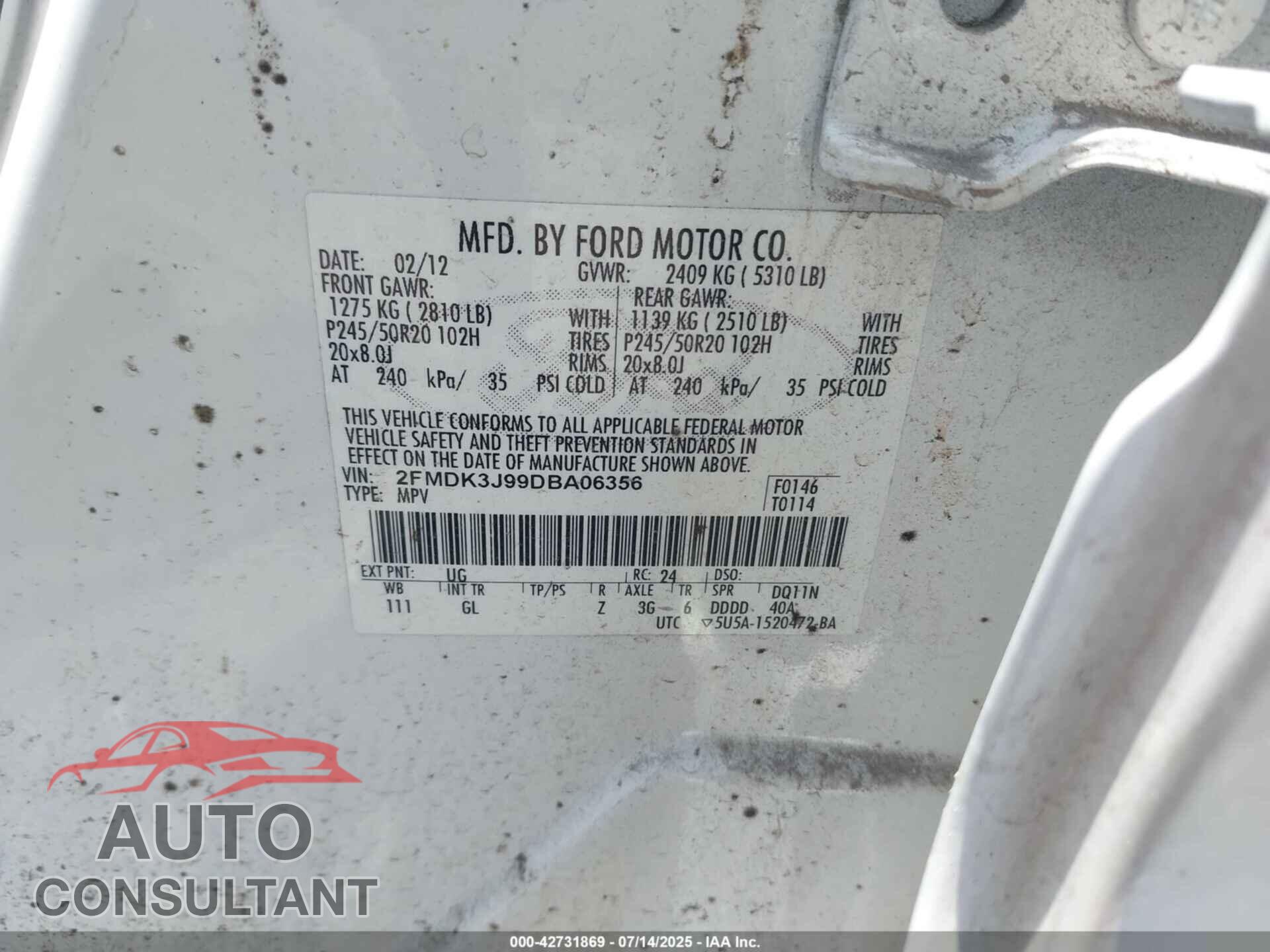 FORD EDGE 2013 - 2FMDK3J99DBA06356