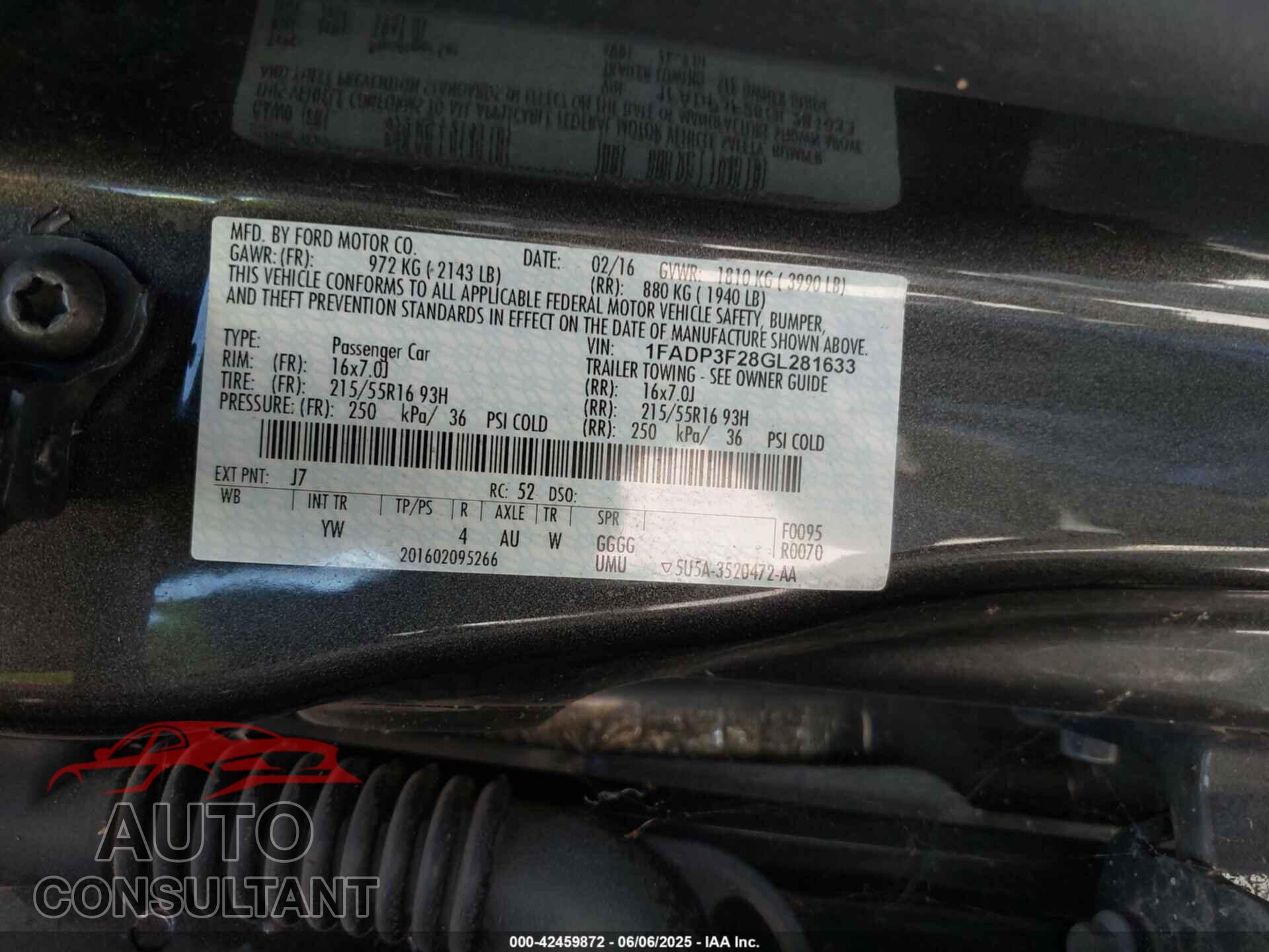 FORD FOCUS 2016 - 1FADP3F28GL281633