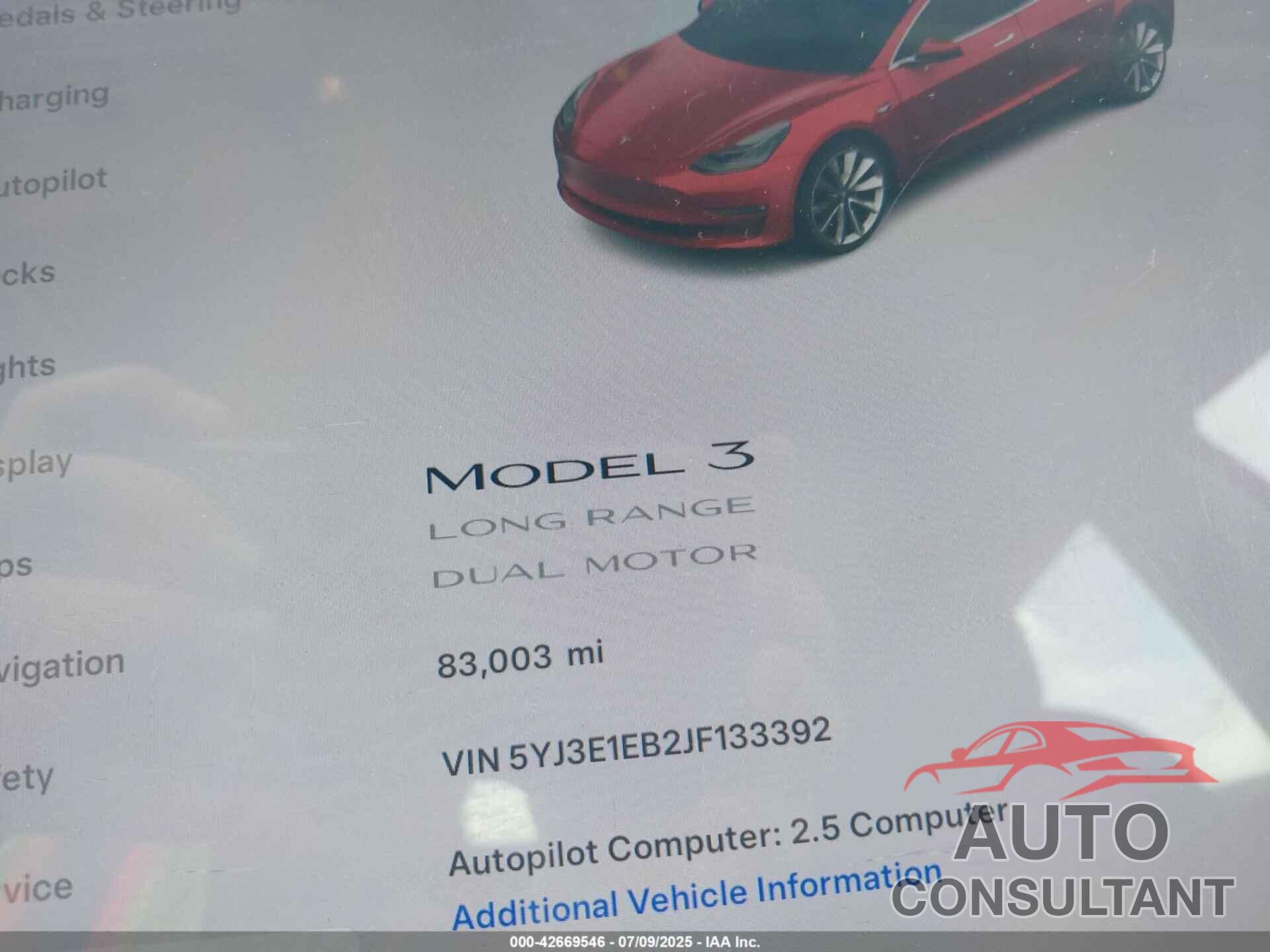 TESLA MODEL 3 2018 - 5YJ3E1EB2JF133392