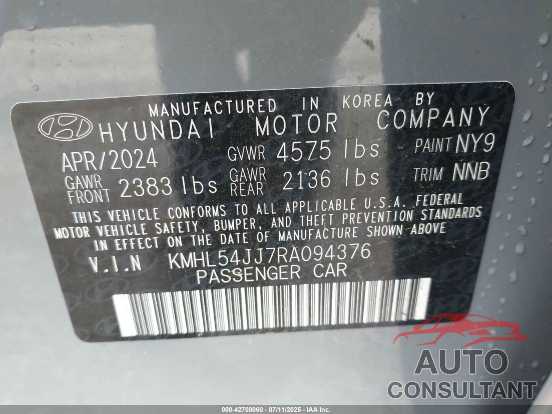 HYUNDAI SONATA HYBRID 2024 - KMHL54JJ7RA094376