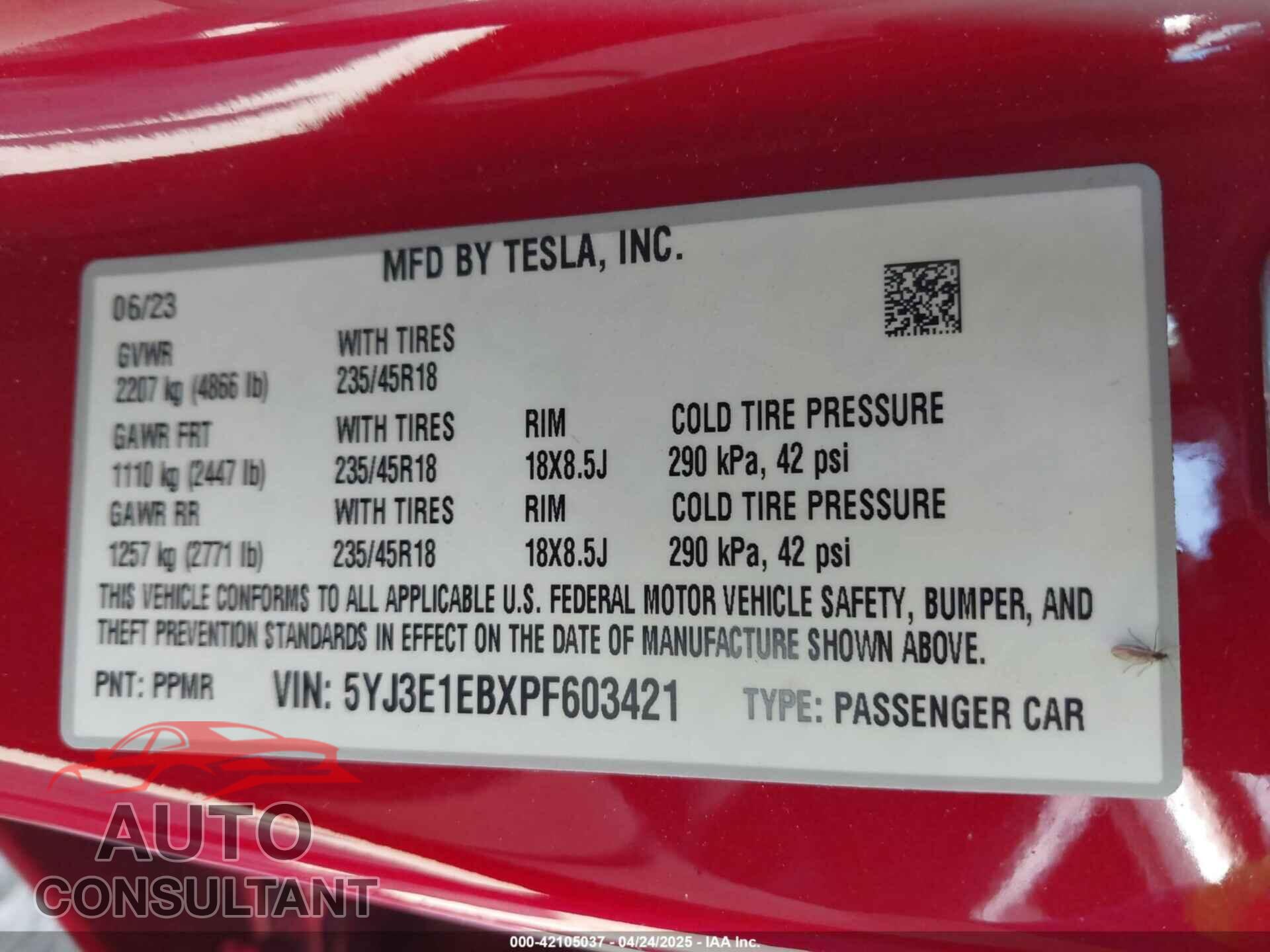 TESLA MODEL 3 2023 - 5YJ3E1EBXPF603421
