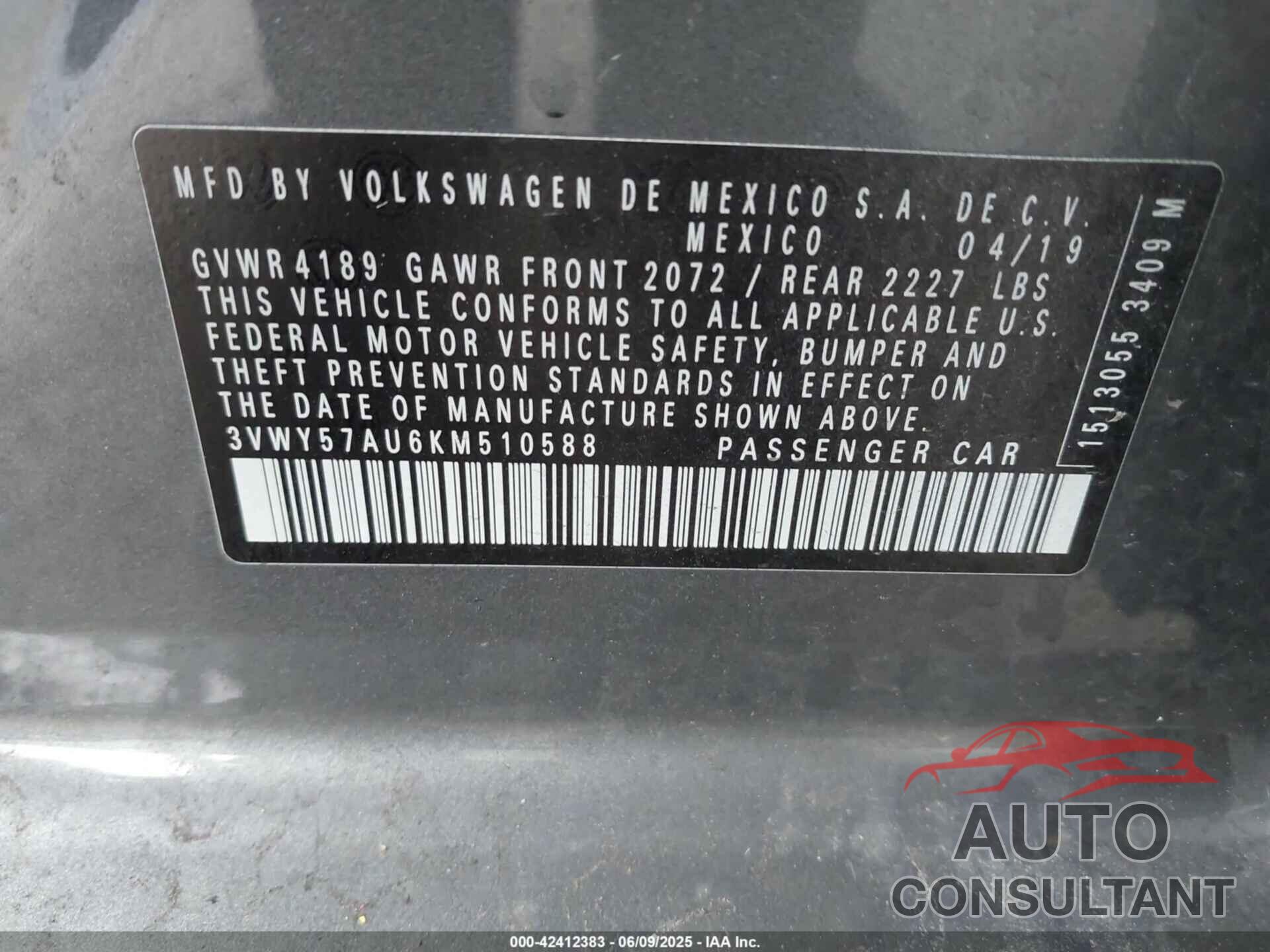 VOLKSWAGEN GOLF SPORTWAGEN 2019 - 3VWY57AU6KM510588