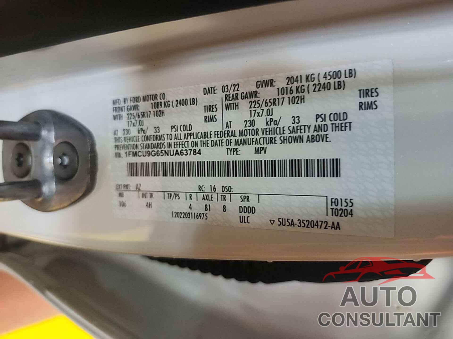 FORD ESCAPE 2022 - 1FMCU9G65NUA63784