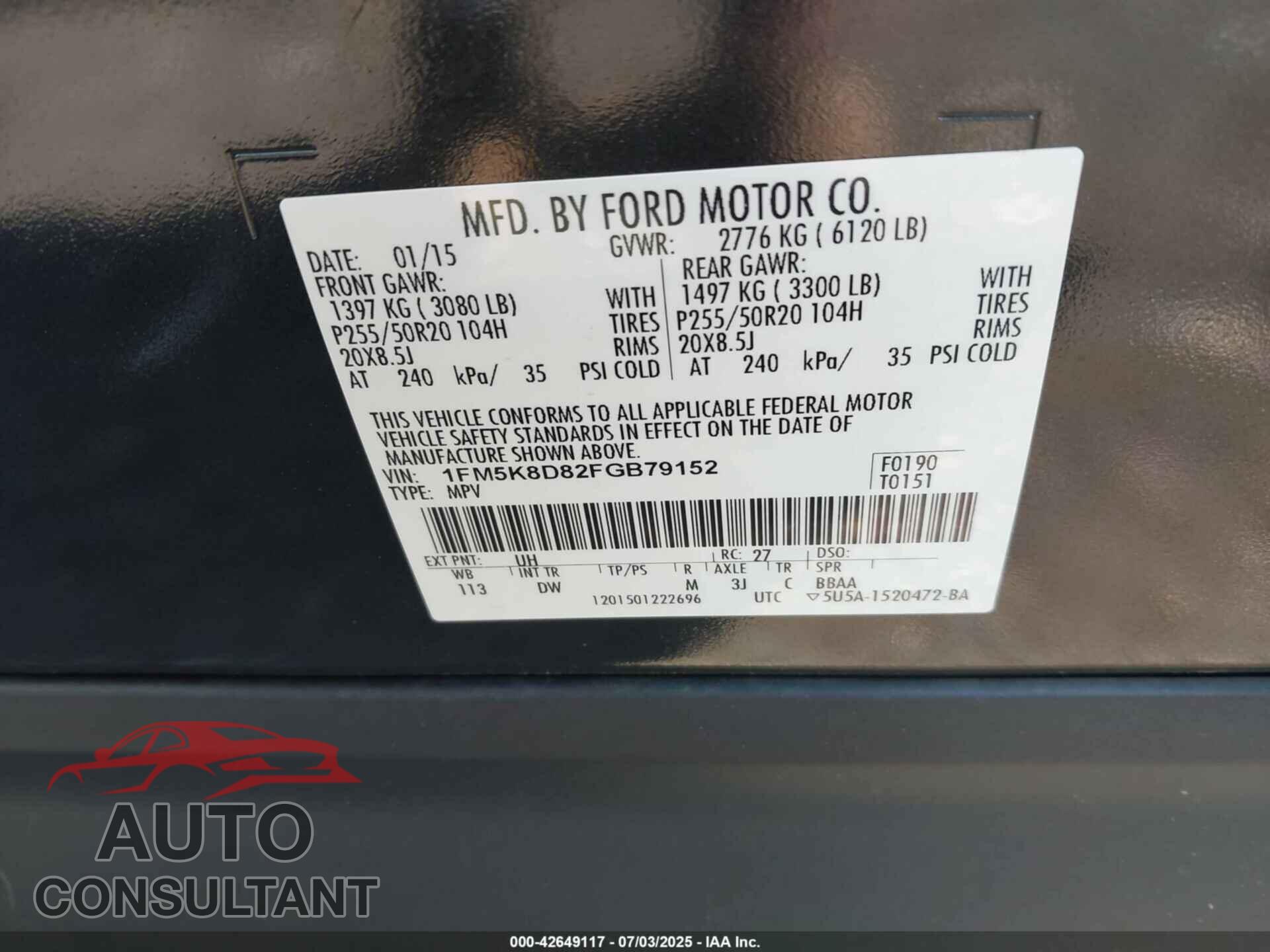 FORD EXPLORER 2015 - 1FM5K8D82FGB79152