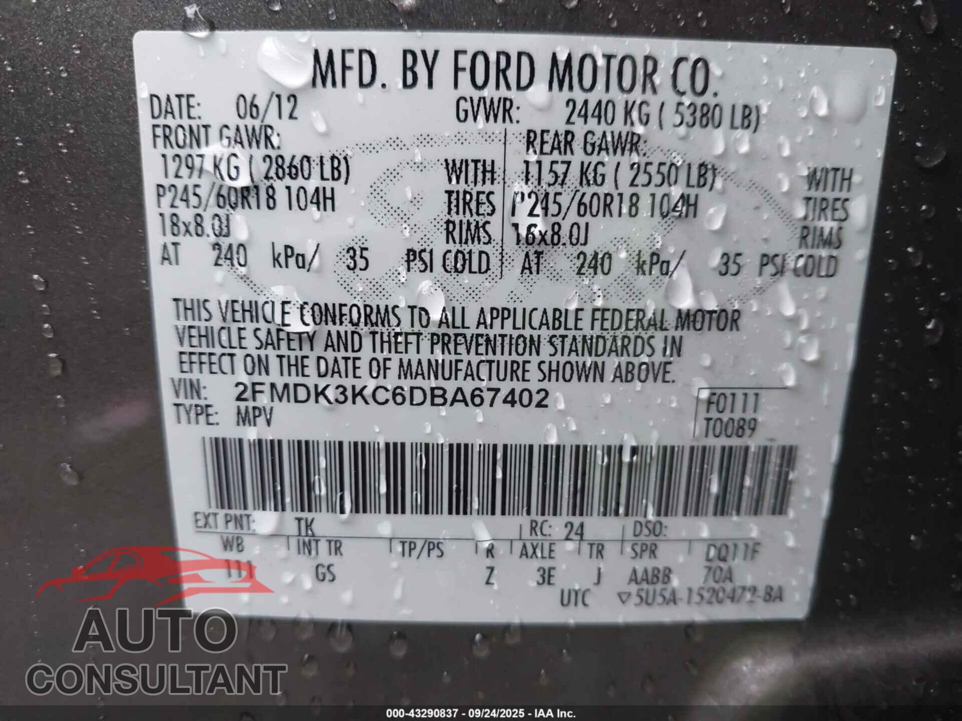 FORD EDGE 2013 - 2FMDK3KC6DBA67402