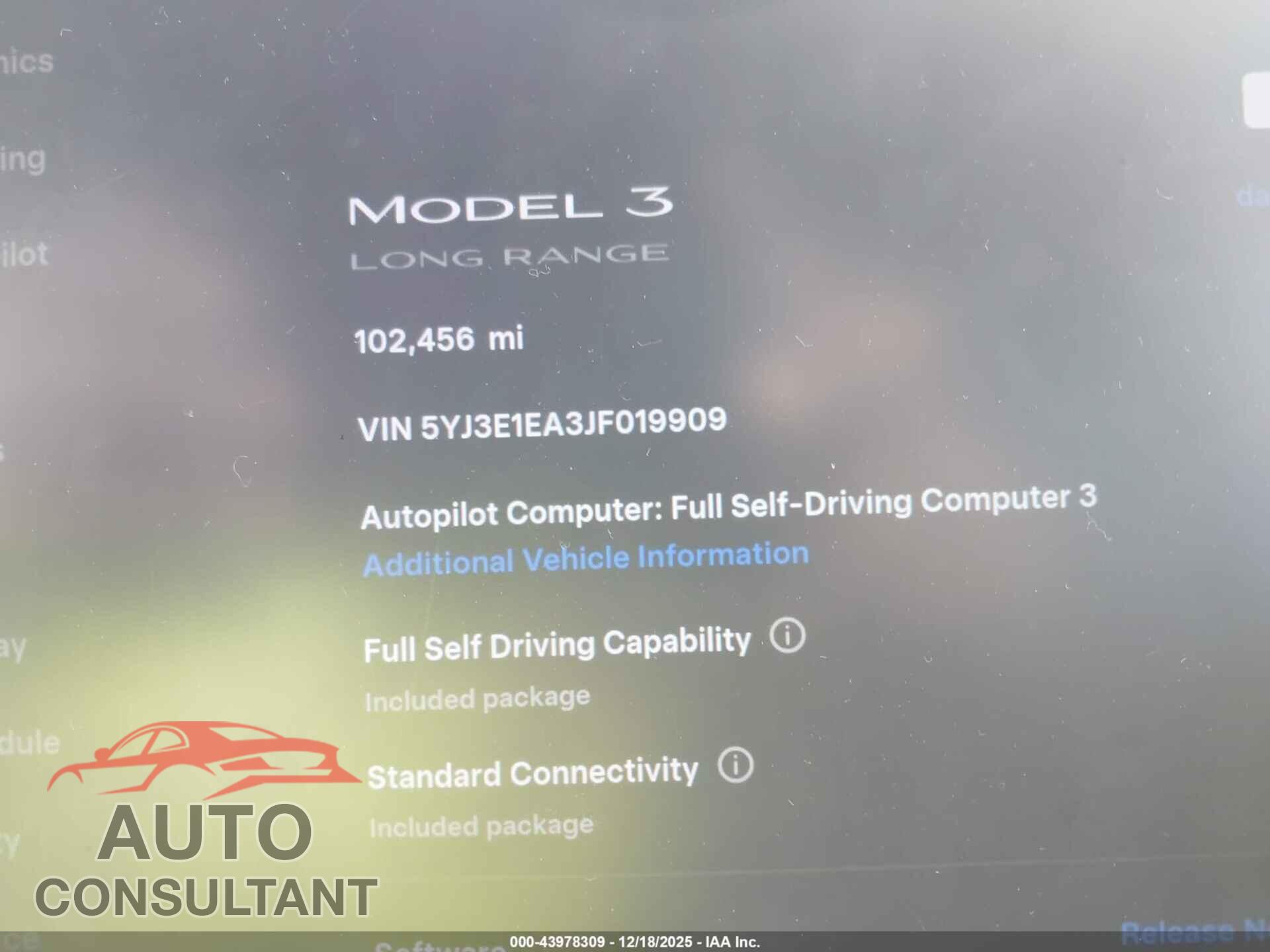 TESLA MODEL 3 2018 - 5YJ3E1EA3JF019909