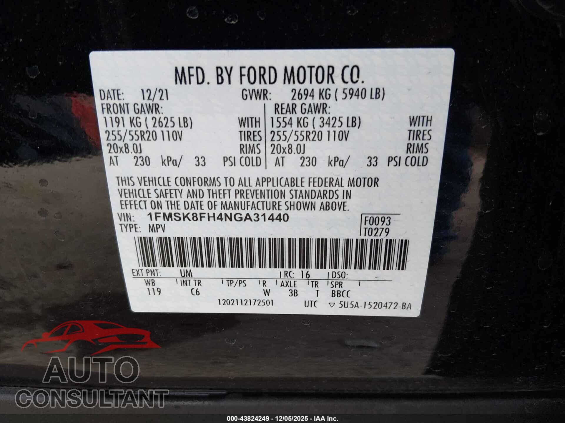 FORD EXPLORER 2022 - 1FMSK8FH4NGA31440
