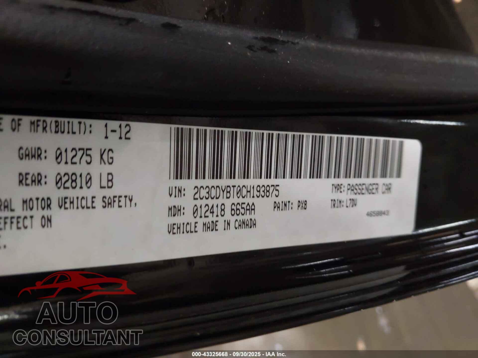DODGE CHALLENGER 2012 - 2C3CDYBT0CH193875