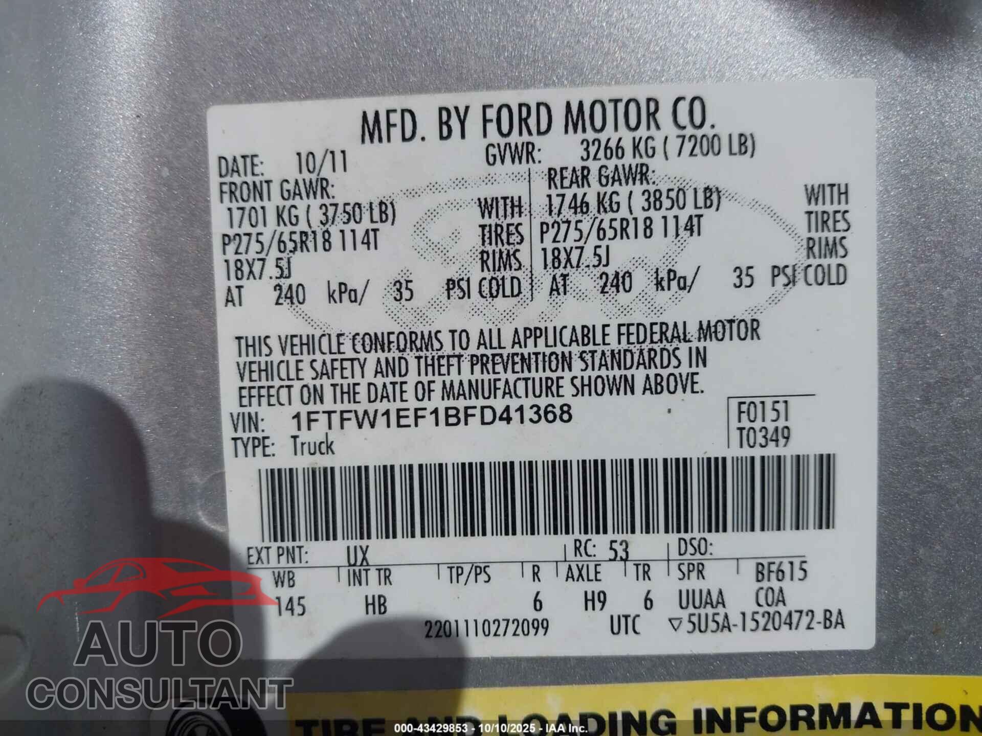 FORD F-150 2011 - 1FTFW1EF1BFD41368