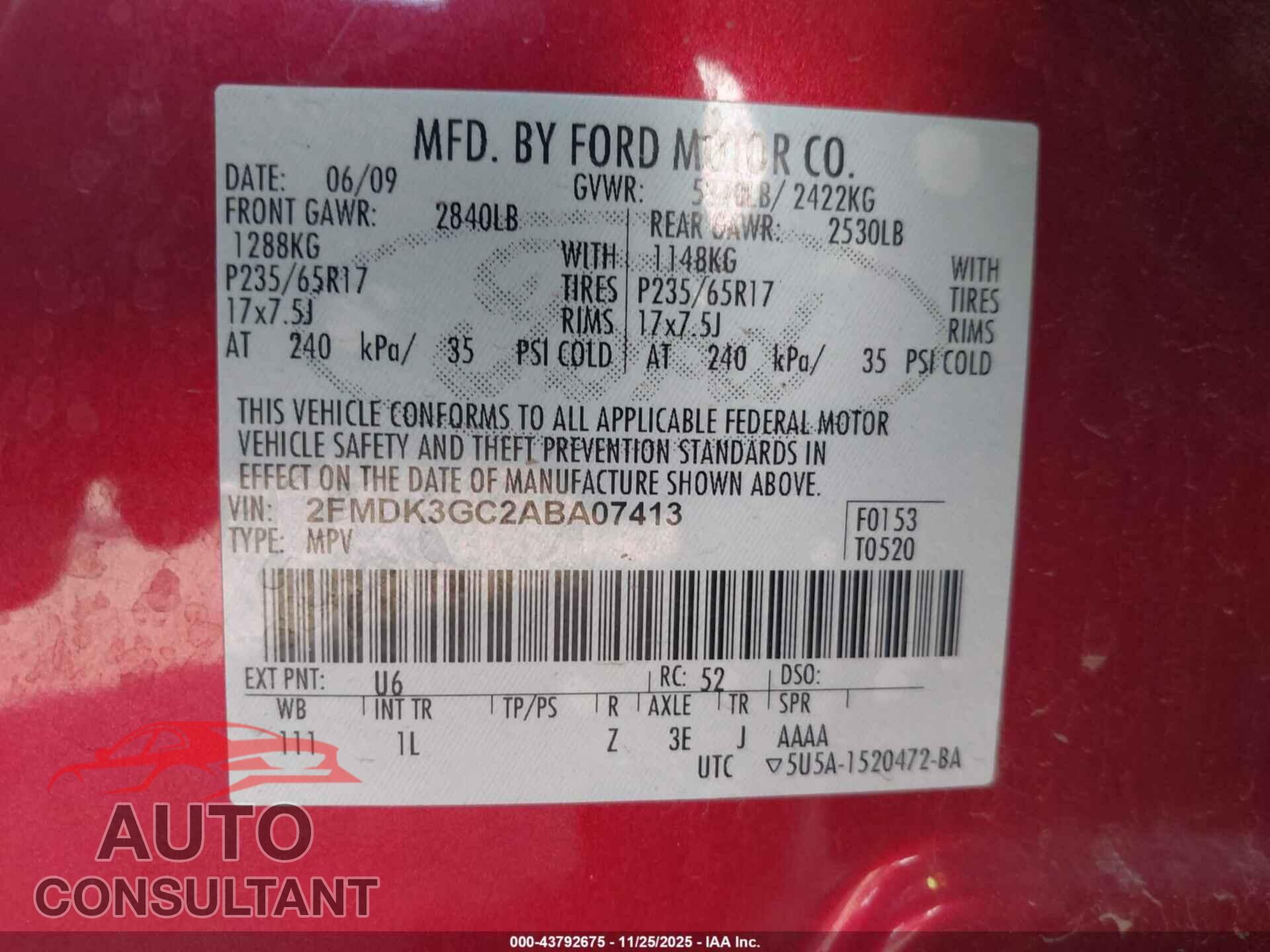 FORD EDGE 2010 - 2FMDK3GC2ABA07413