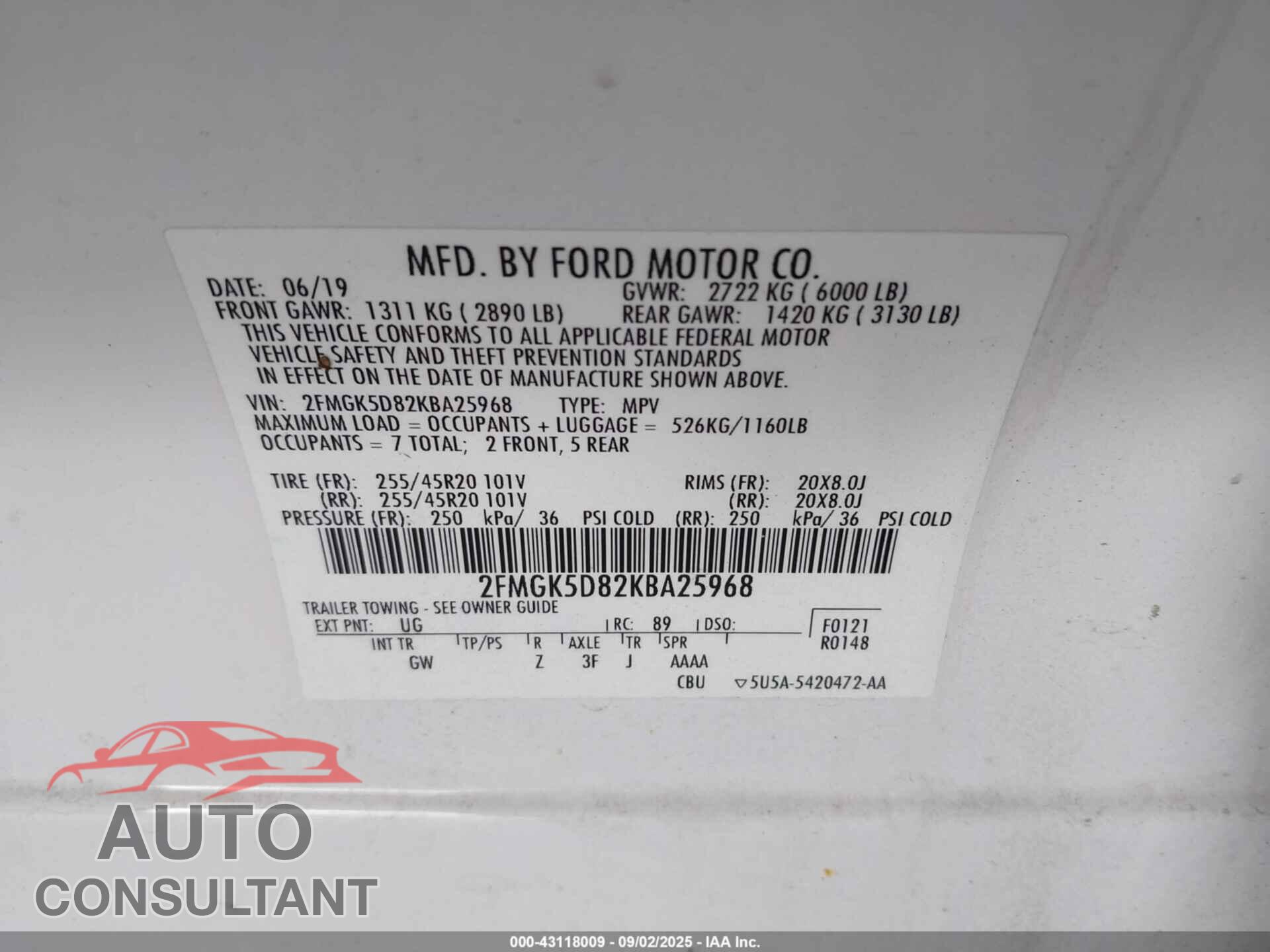 FORD FLEX 2019 - 2FMGK5D82KBA25968