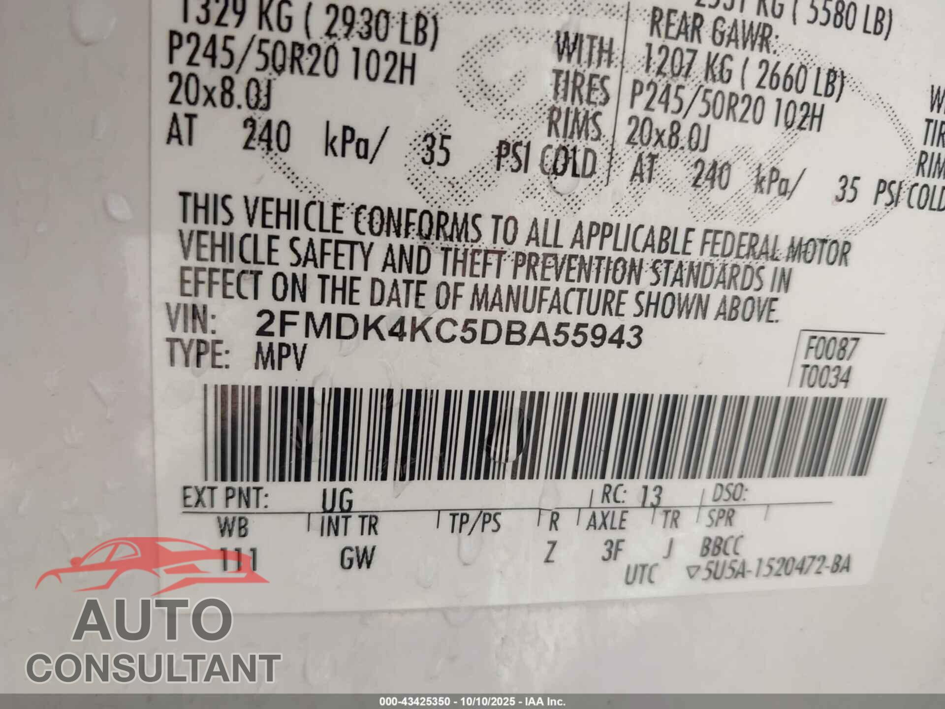 FORD EDGE 2013 - 2FMDK4KC5DBA55943