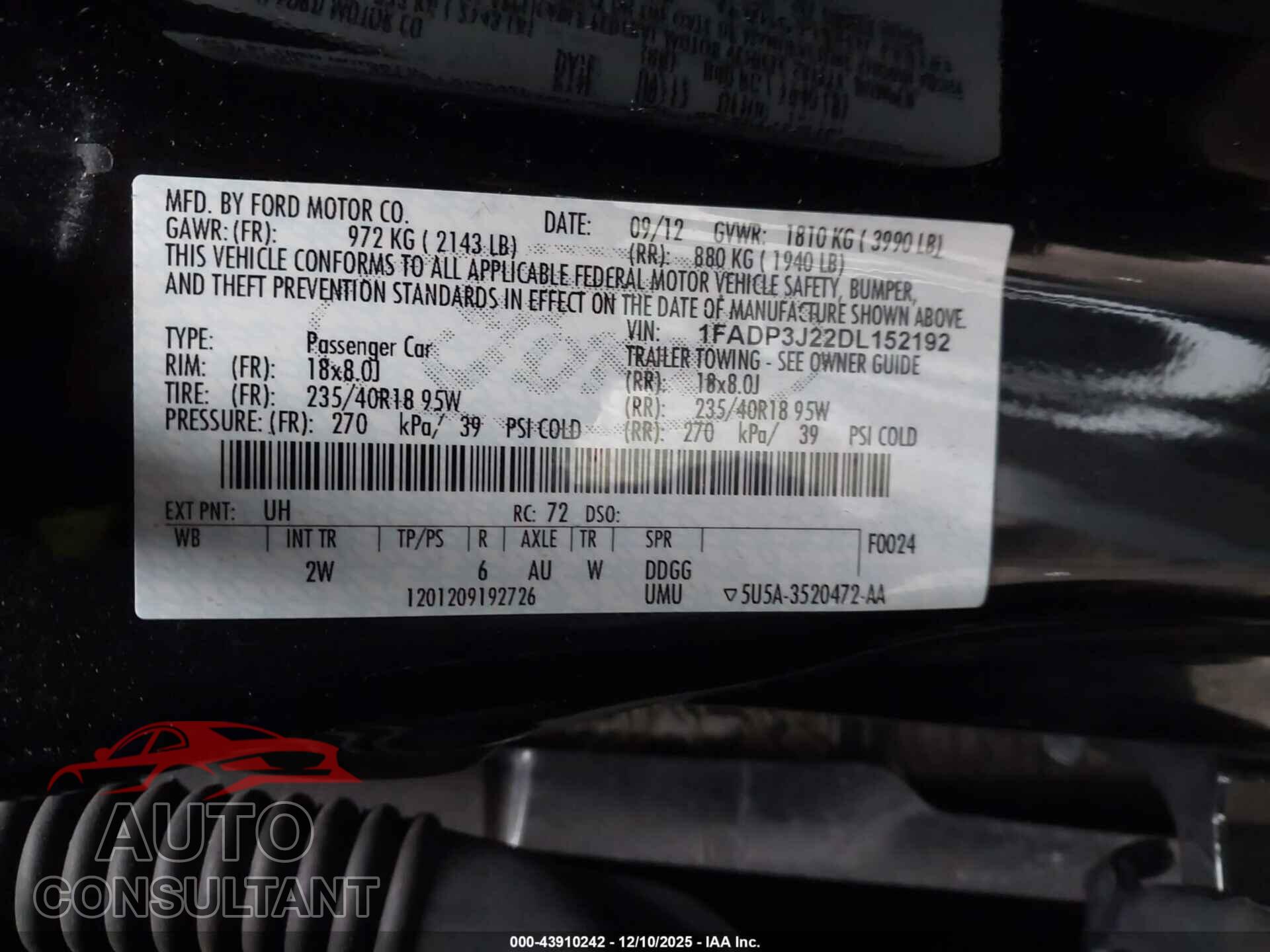 FORD FOCUS 2013 - 1FADP3J22DL152192