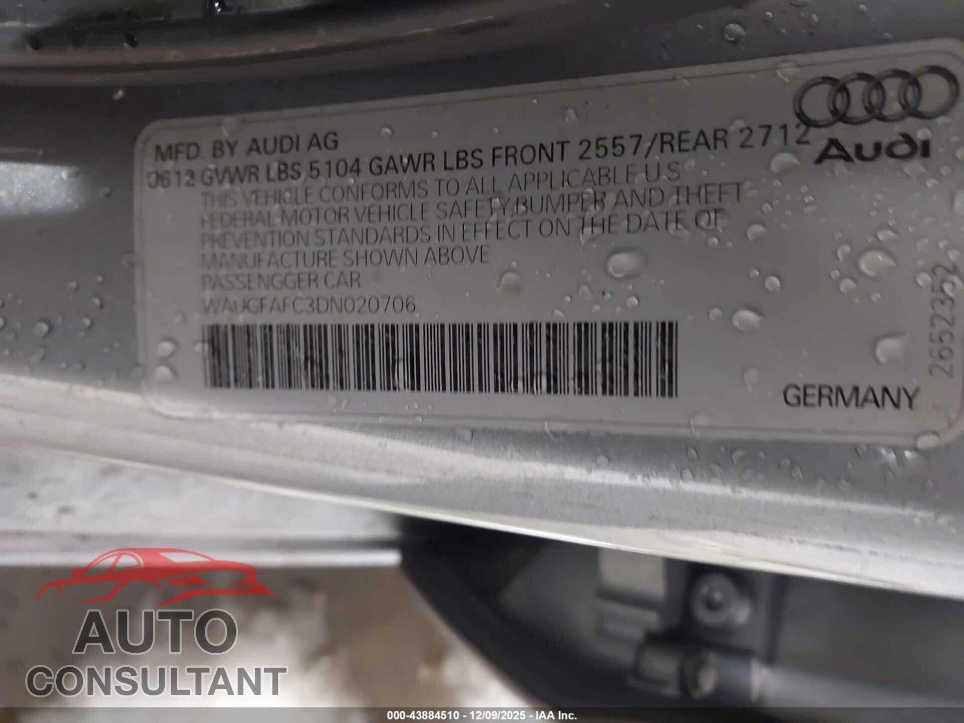 AUDI A6 2013 - WAUGFAFC3DN020706